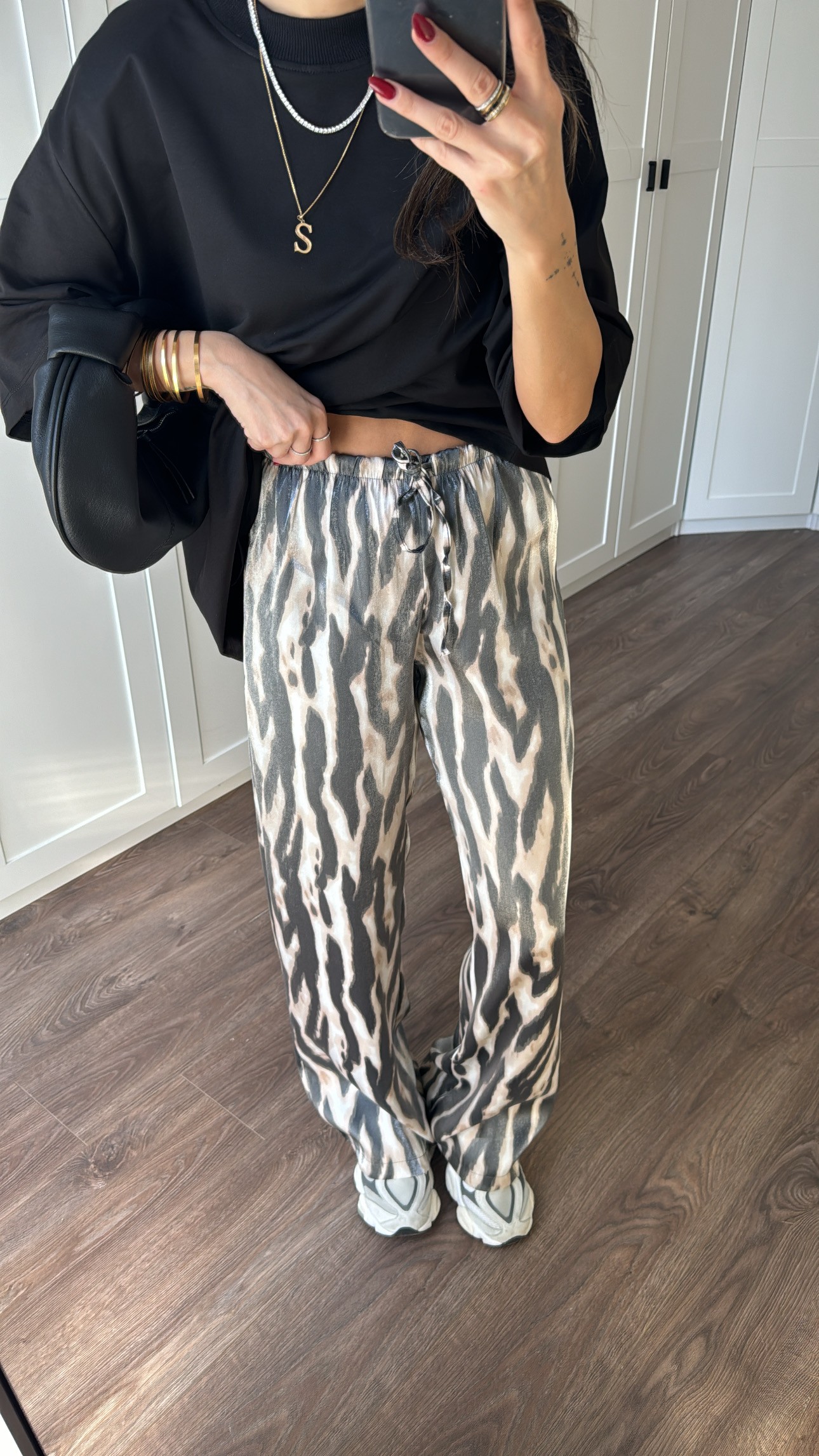 zebra desenli  parlak saten pantolon
