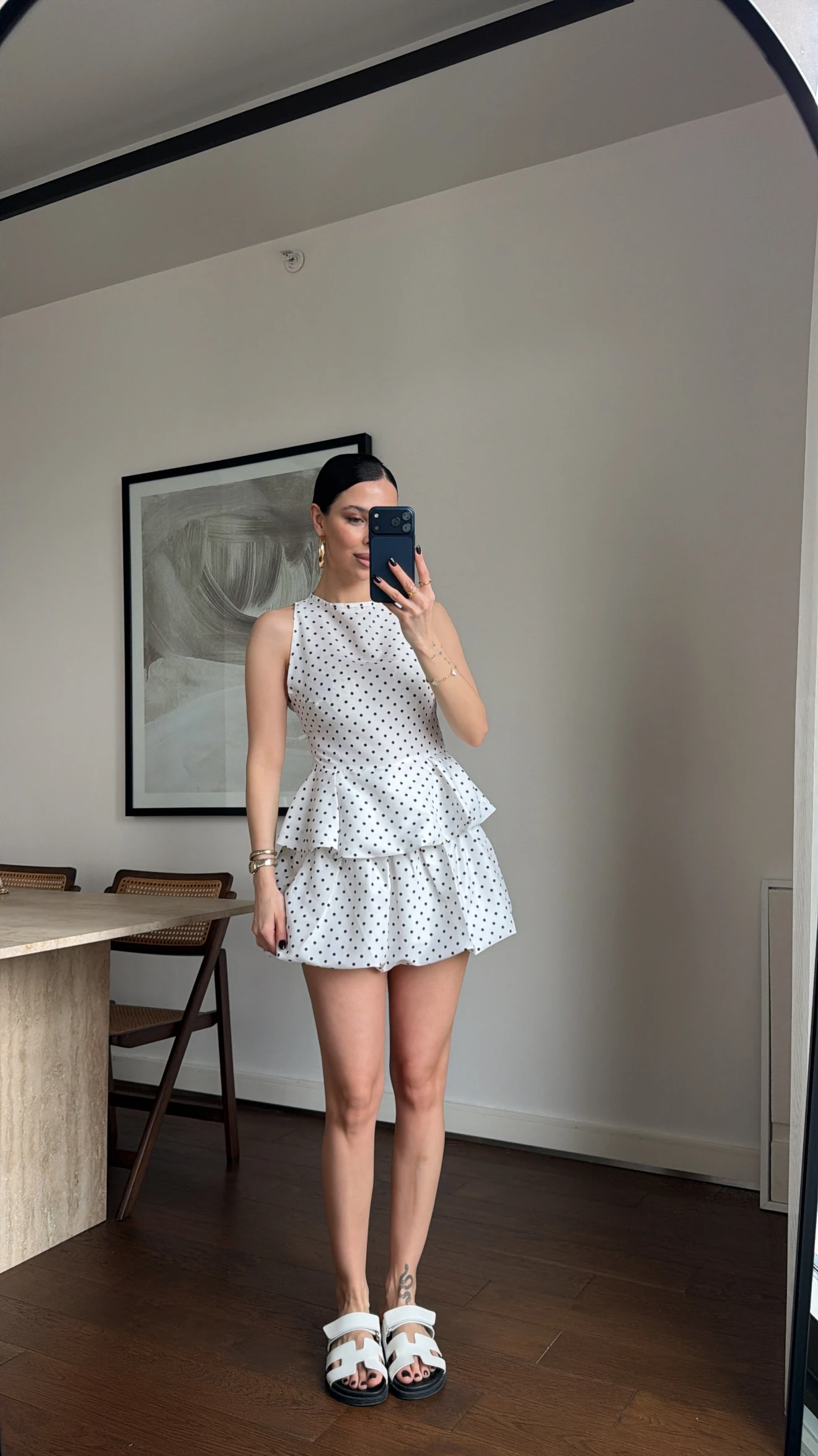 PUANTIYE DESEN ETEK BLUZ IKILI TAKIM  - EKRU