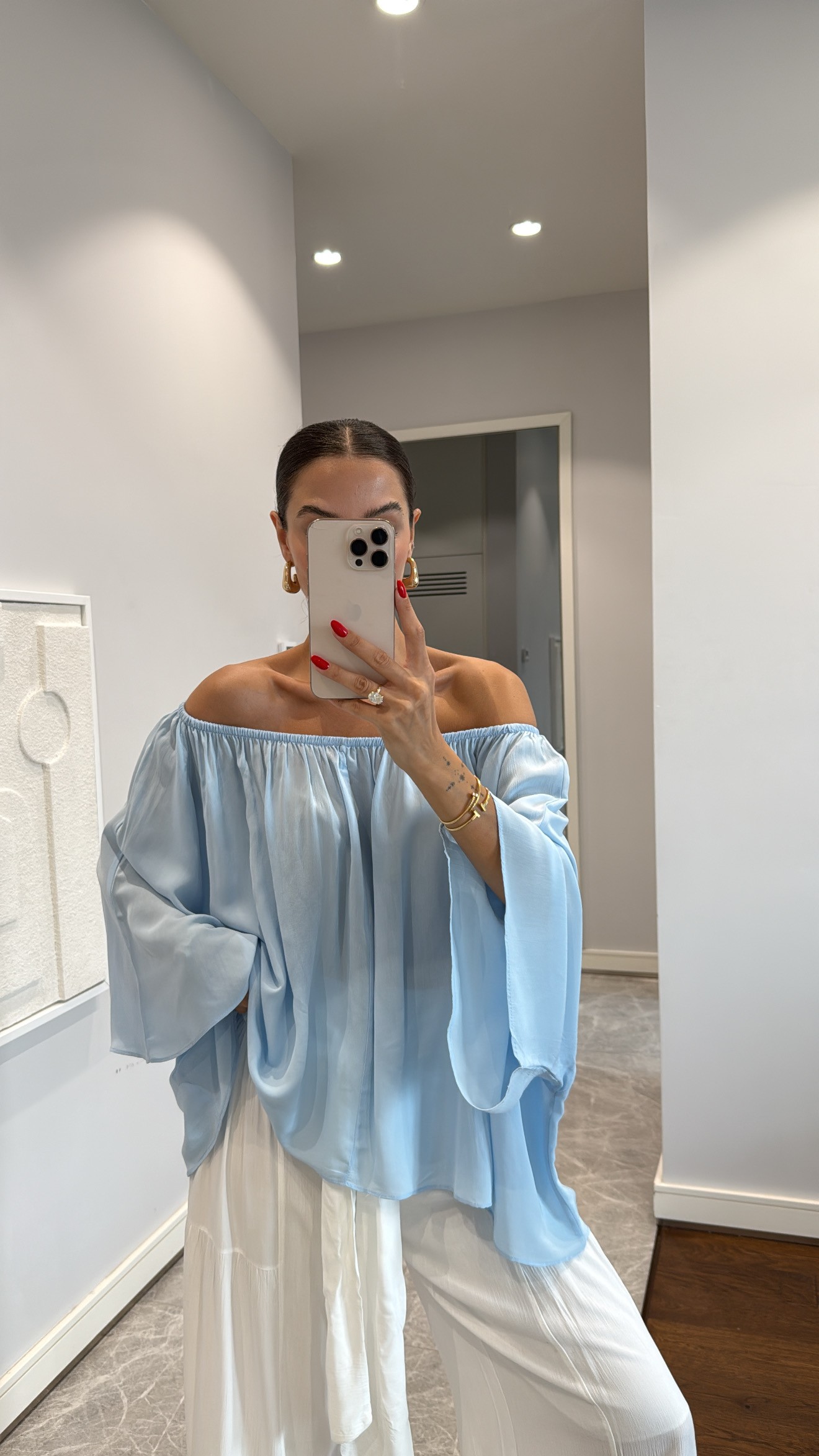 VALON KOL DÖKÜMLÜ BLUZ - BEBE MAVİ