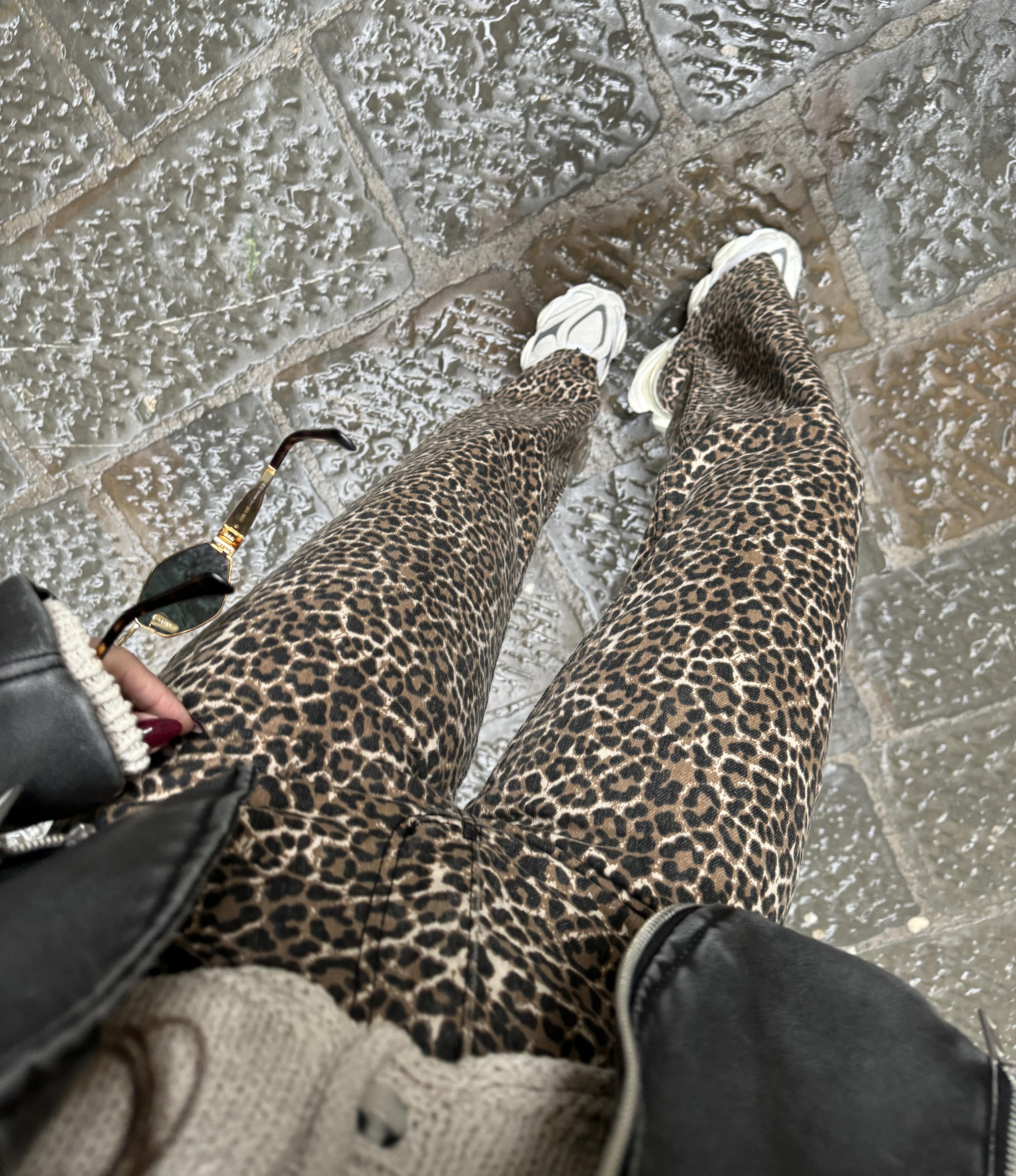 Kahve leopar desen palazzo jean