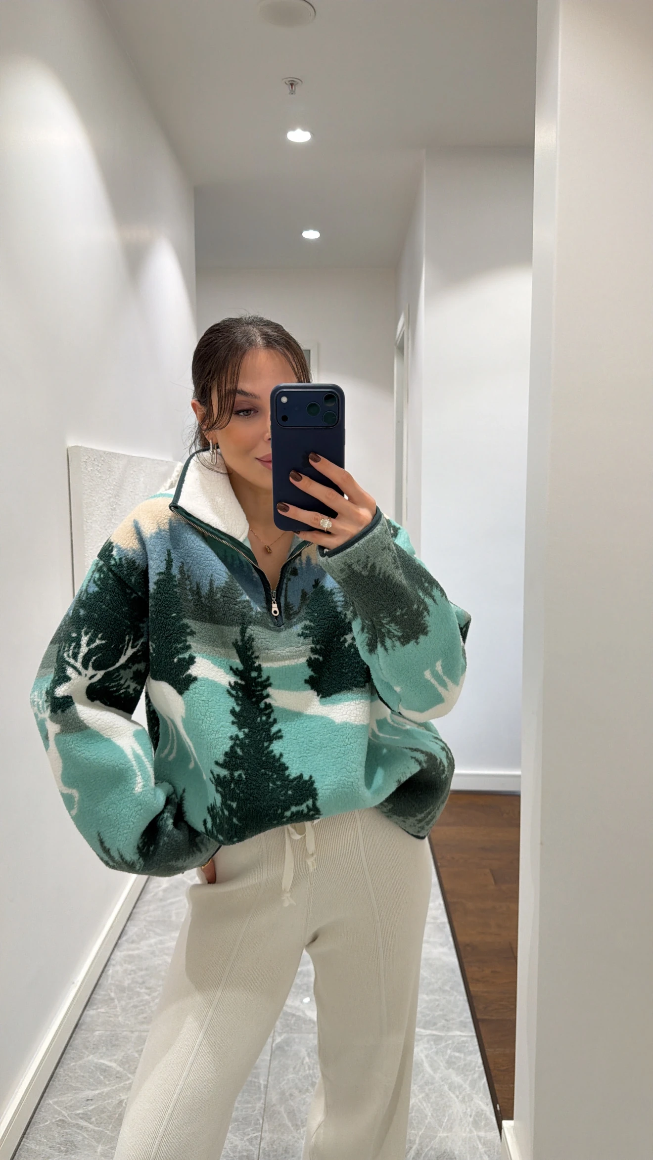 FERMUAR DETAYLI POLAR SWEAT - Turkuaz