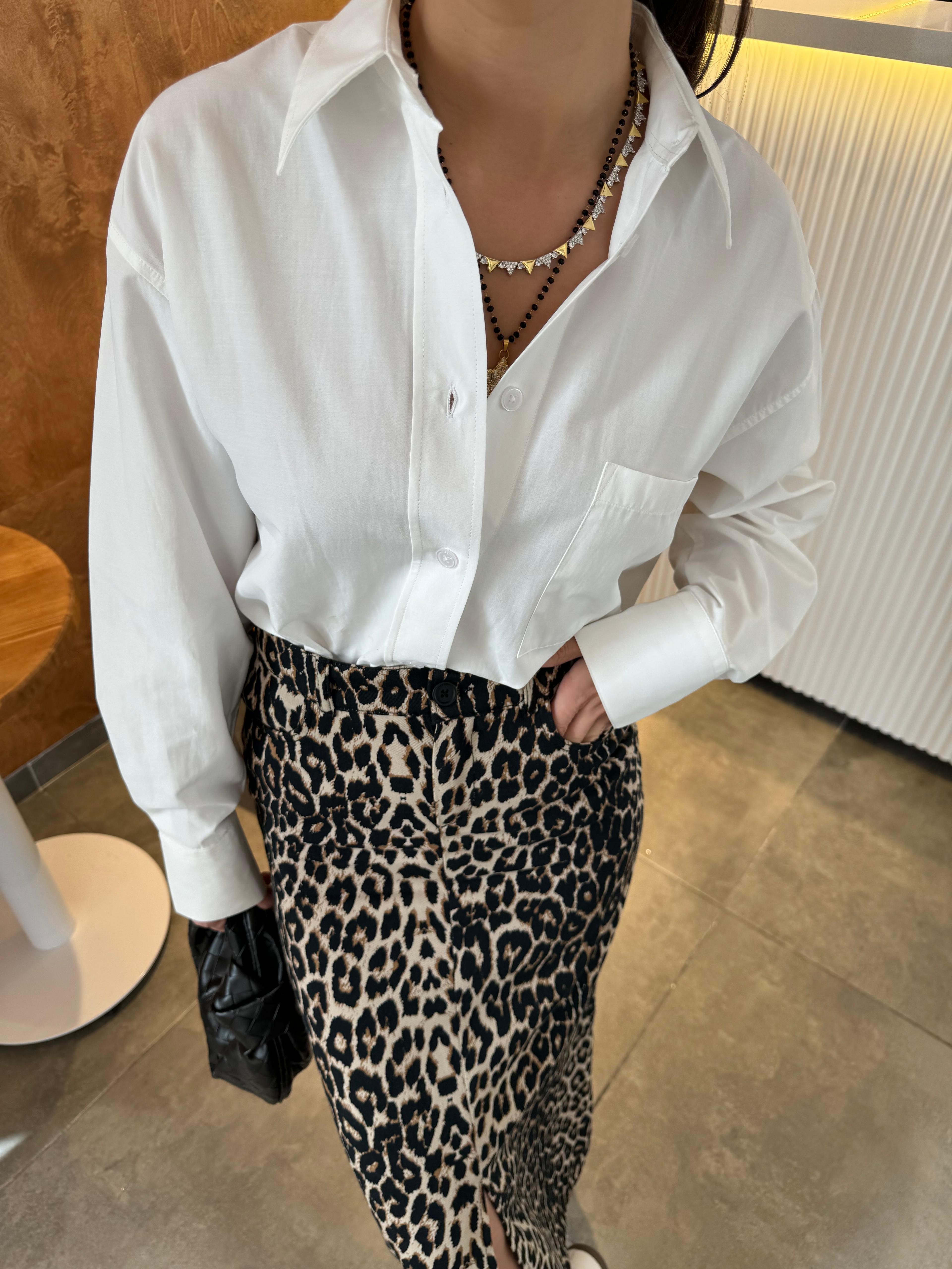 leopar denim etek