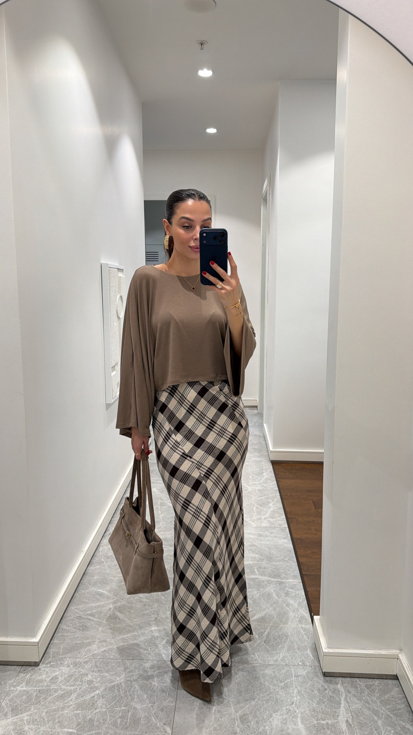 EKOSE DESENLİ YIRTMAÇLI UZUN ETEK