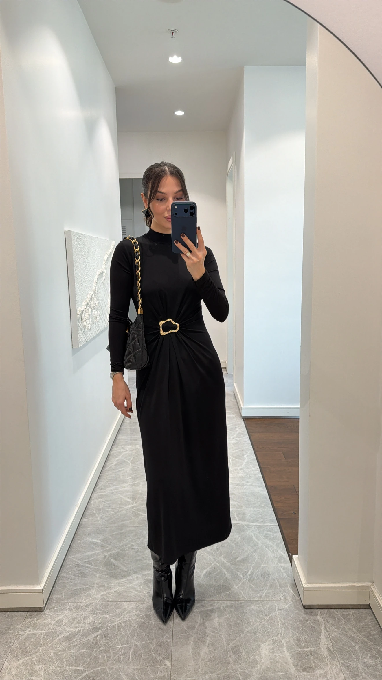 GOLD TOKALI MİDİ ELBİSE 