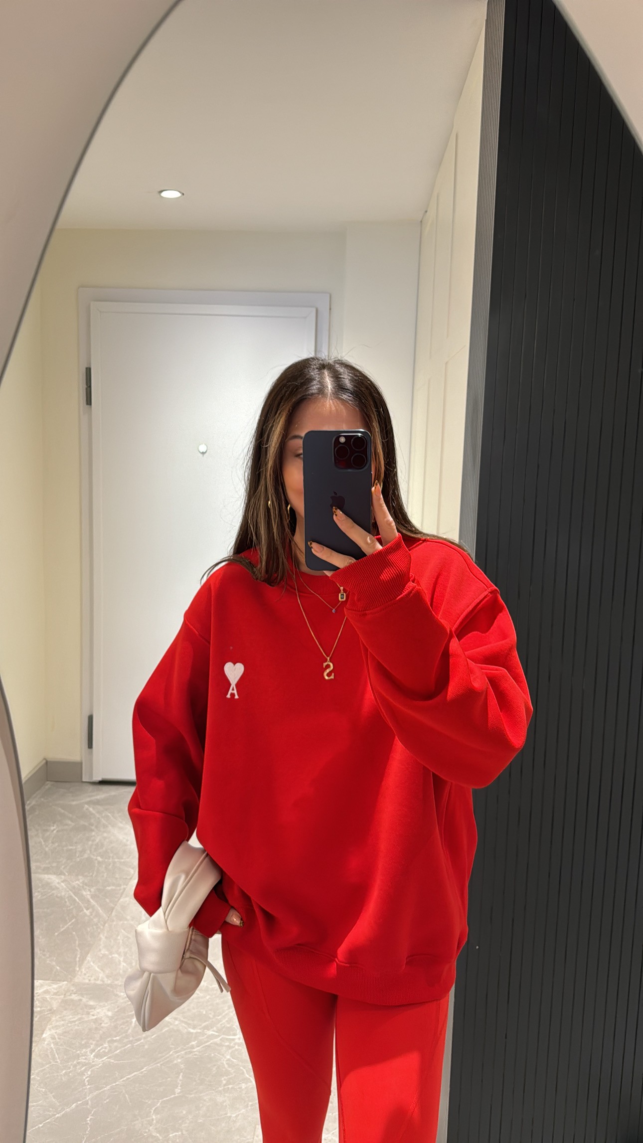 Marka model kalp nakış detaylı kırmızı sweatShirt