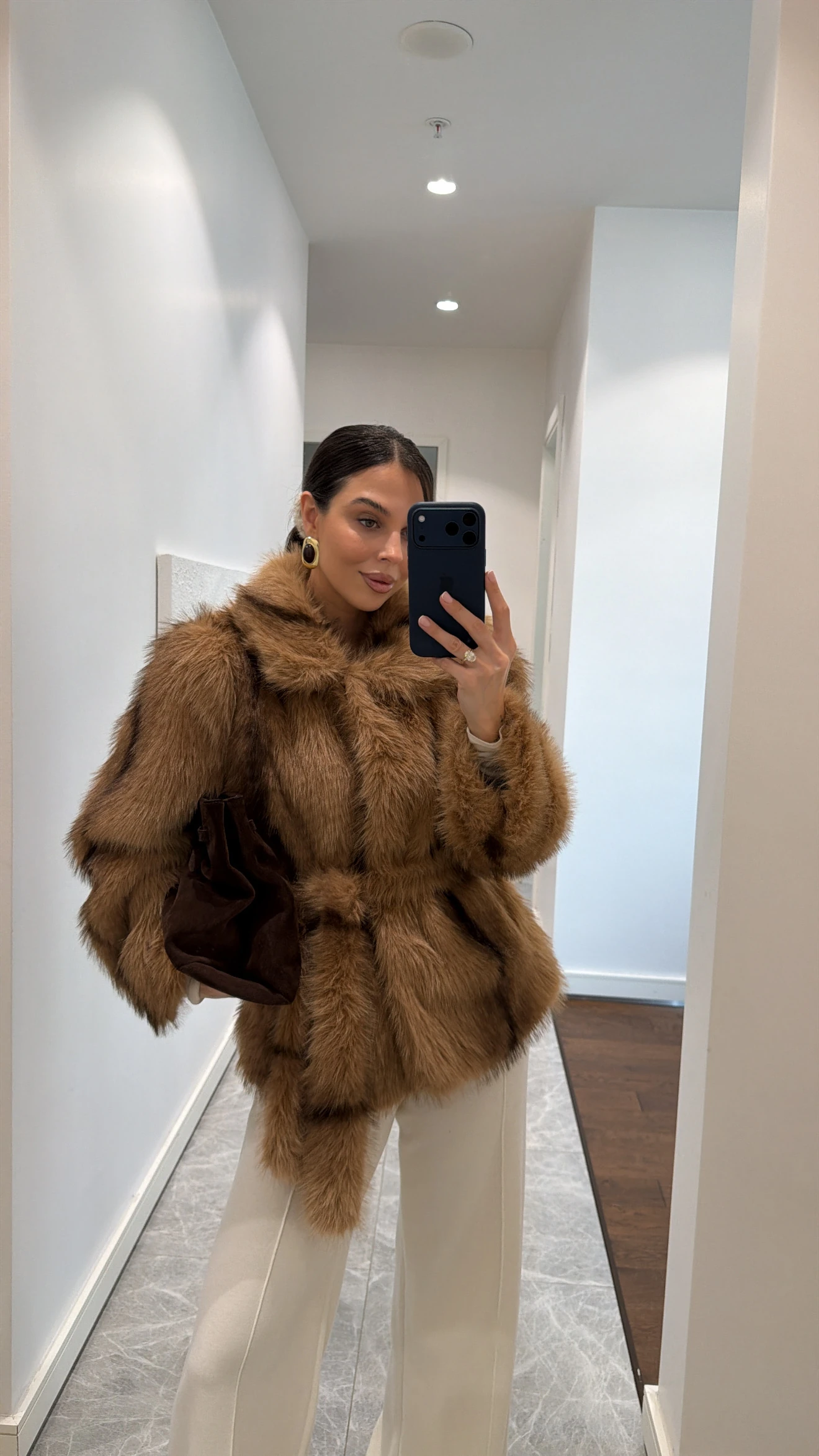 CAMEL KAHVE KUŞAKLI KÜRK