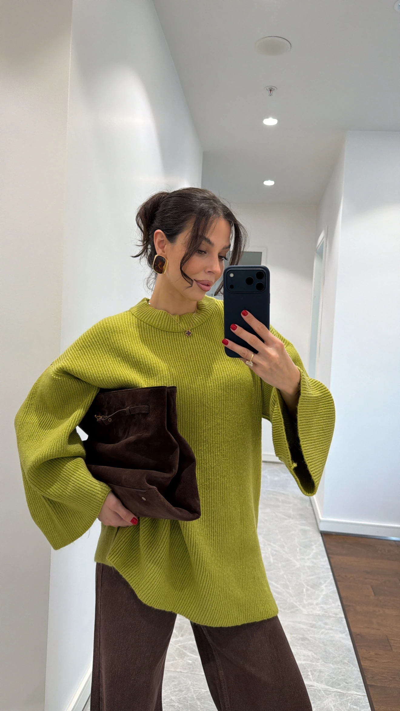 BİSİKLET YAKA OVERSİZE TRİKO KAZAK - YEŞİL