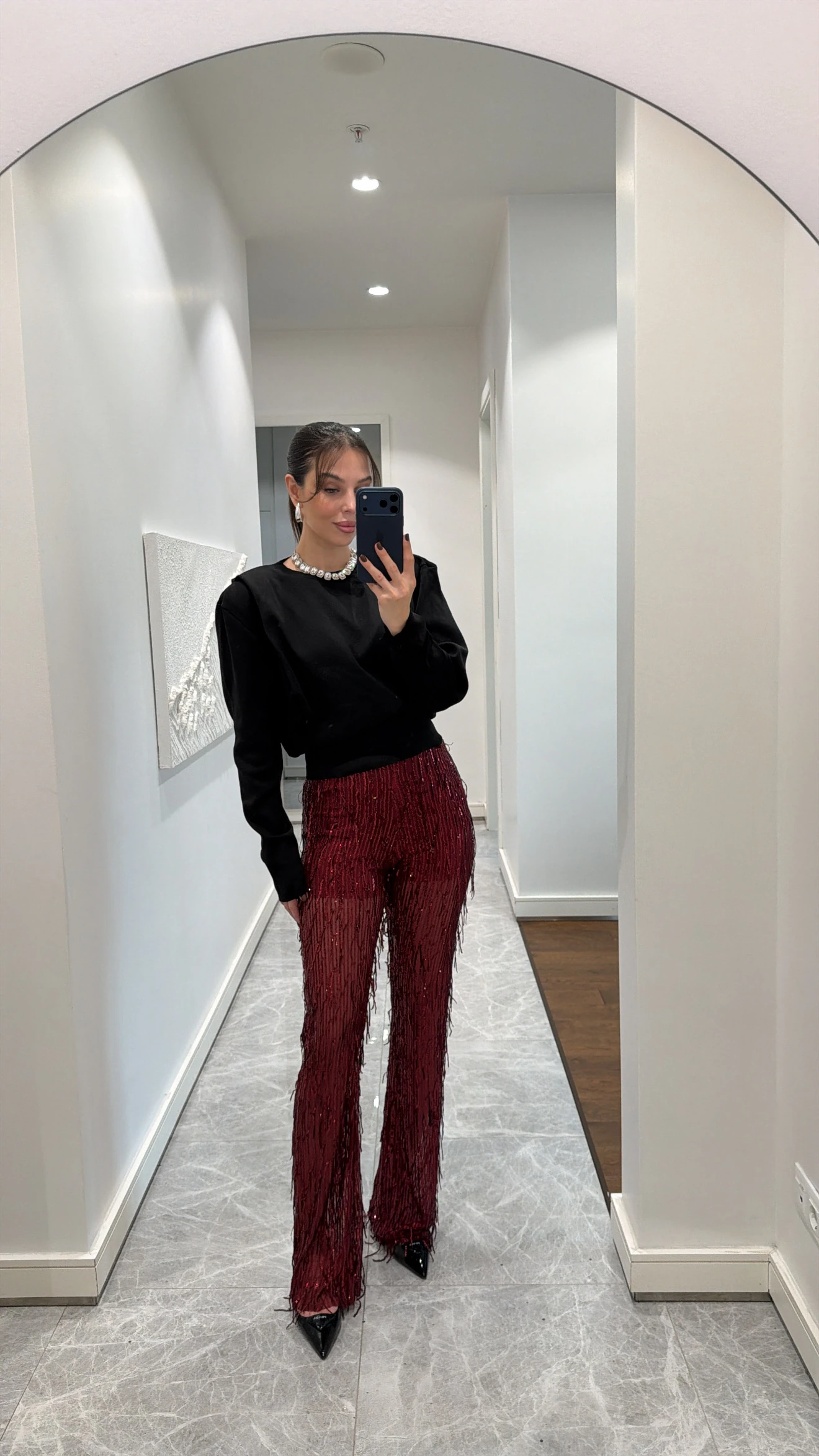 PÜSKÜLLÜ TRANSPARAN PANTOLON 