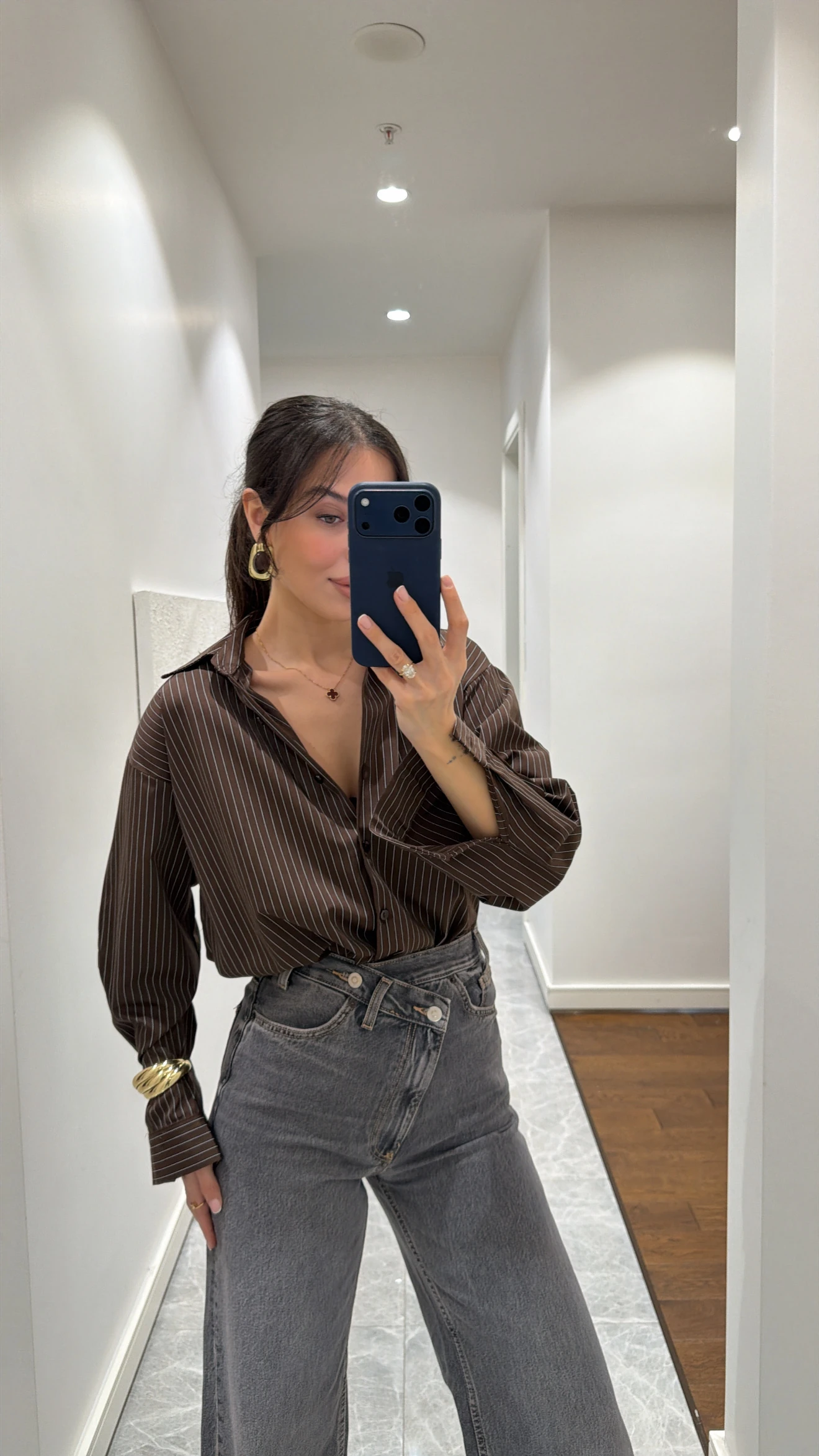 ACI KAHVE ÇİZGİLİ GÖMLEK