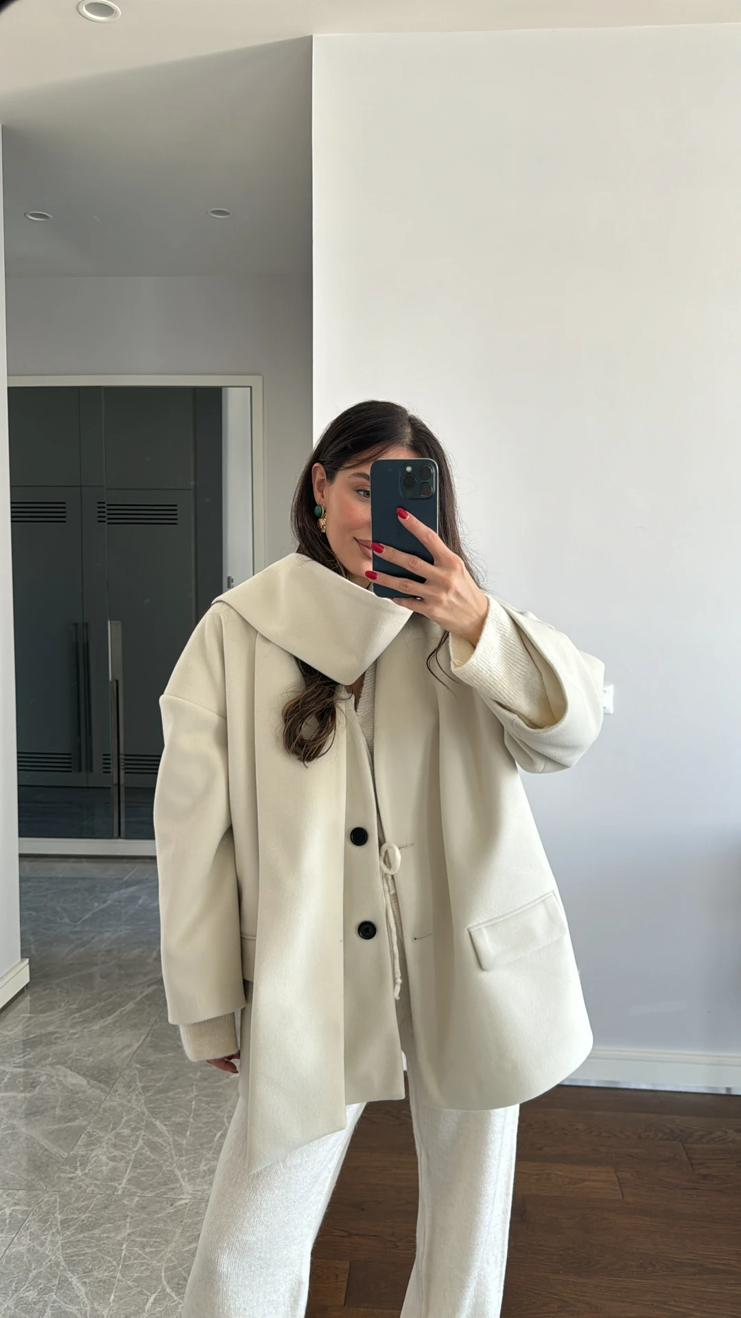 KAŞE ŞAL DETAYLI CEKET - EKRU