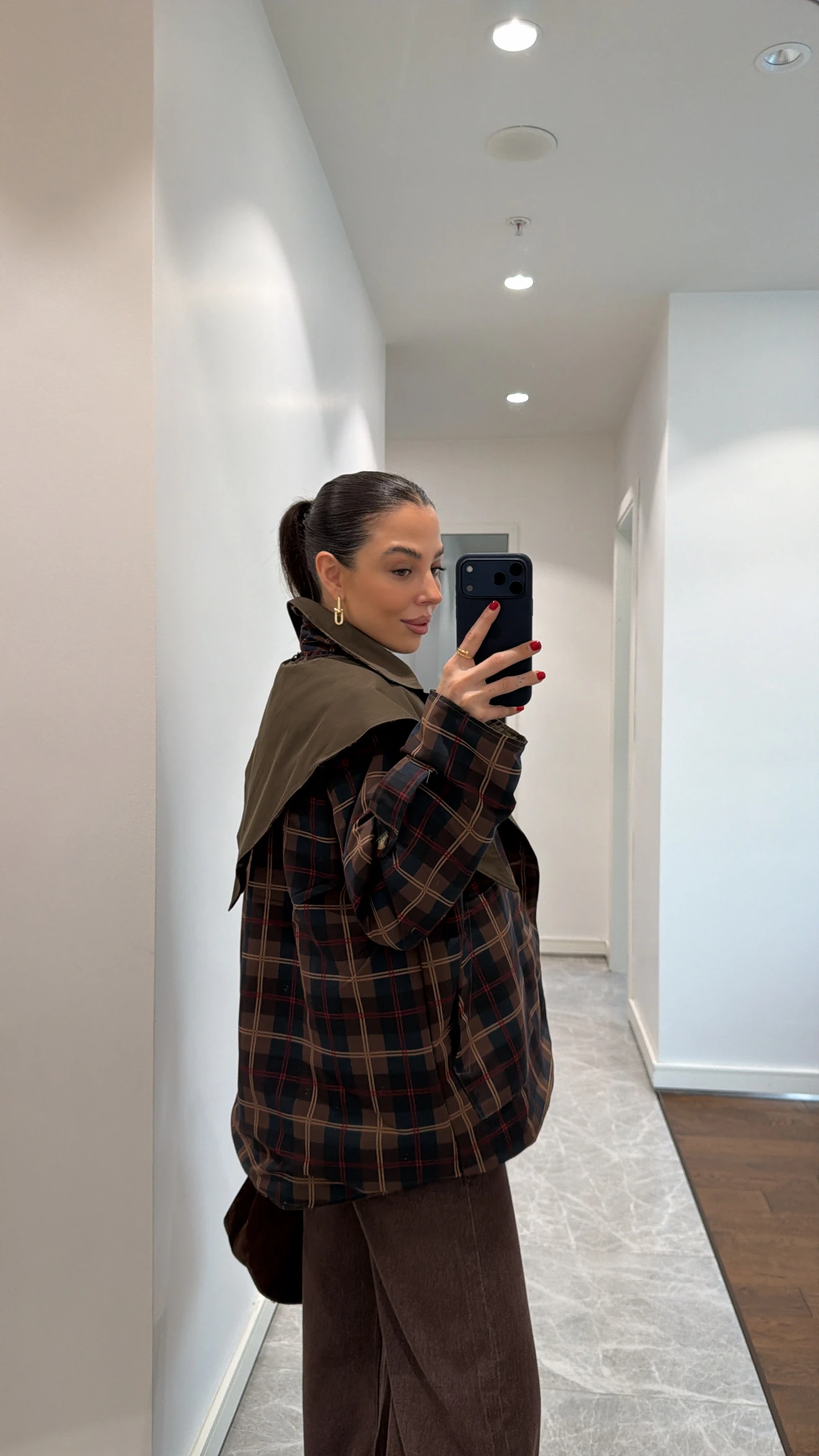 DOUBLE-SIDED PLAID TRENCH COAT WITH CAPE