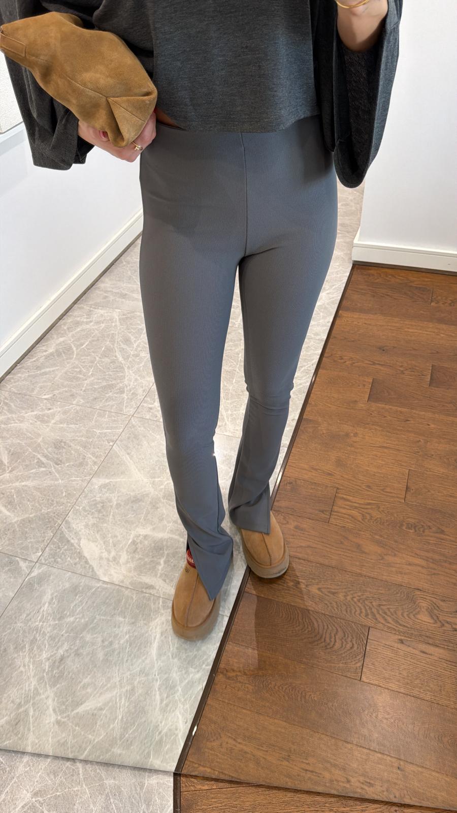 YÜKSEK BEL YIRTMAÇLI TAYT - FÜME