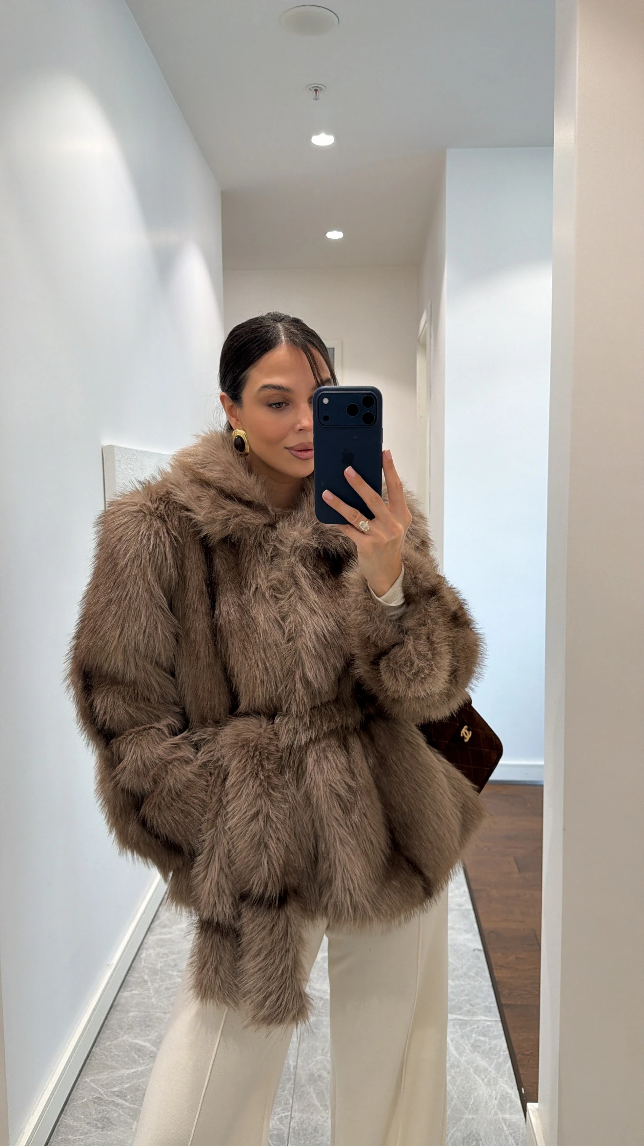 VİZON KAHVE GEÇİŞLİ KUŞAKLI KÜRK 