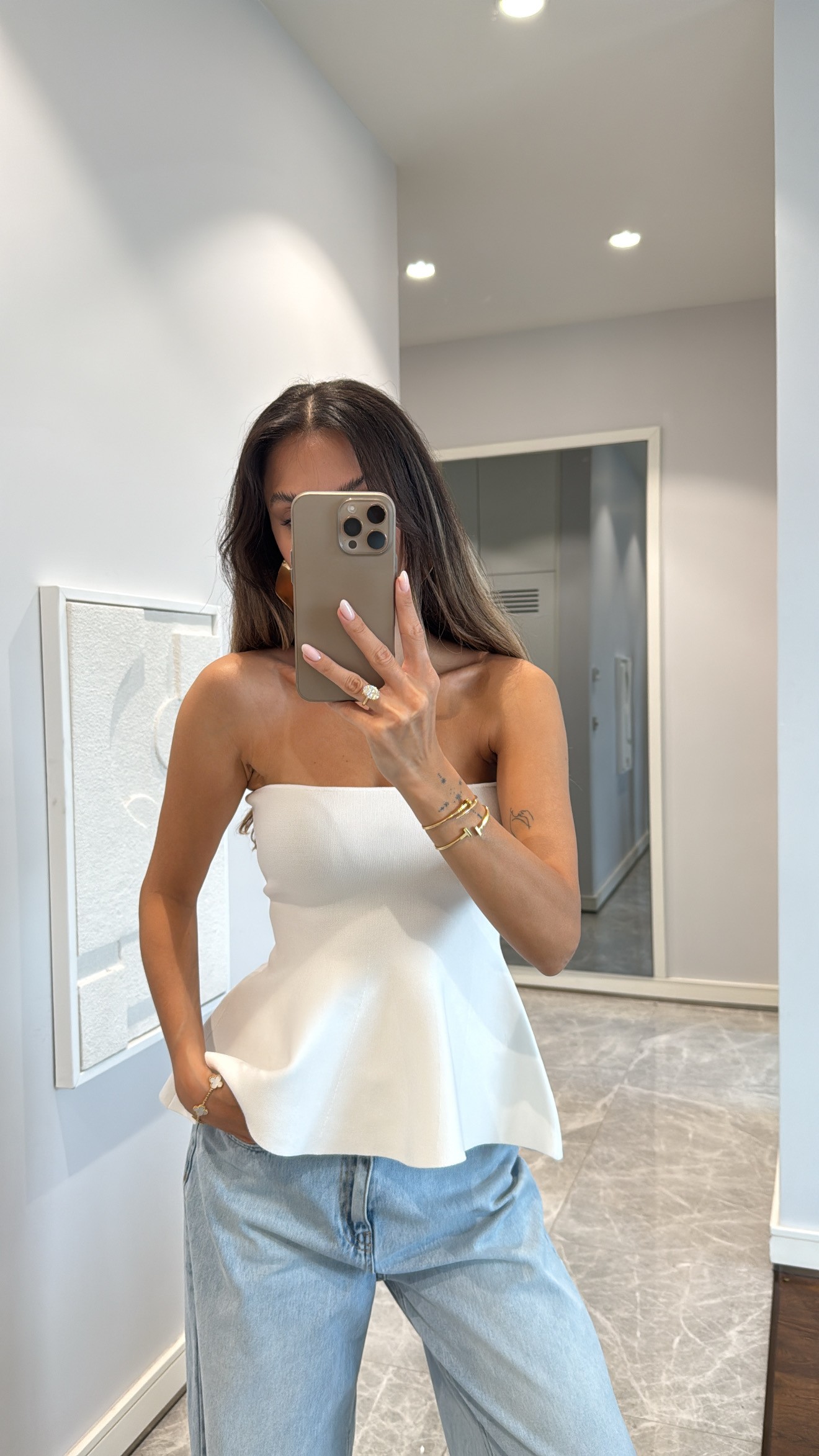 STRAPLEZ PEPLUM TRİKO BLUZ - BEYAZ