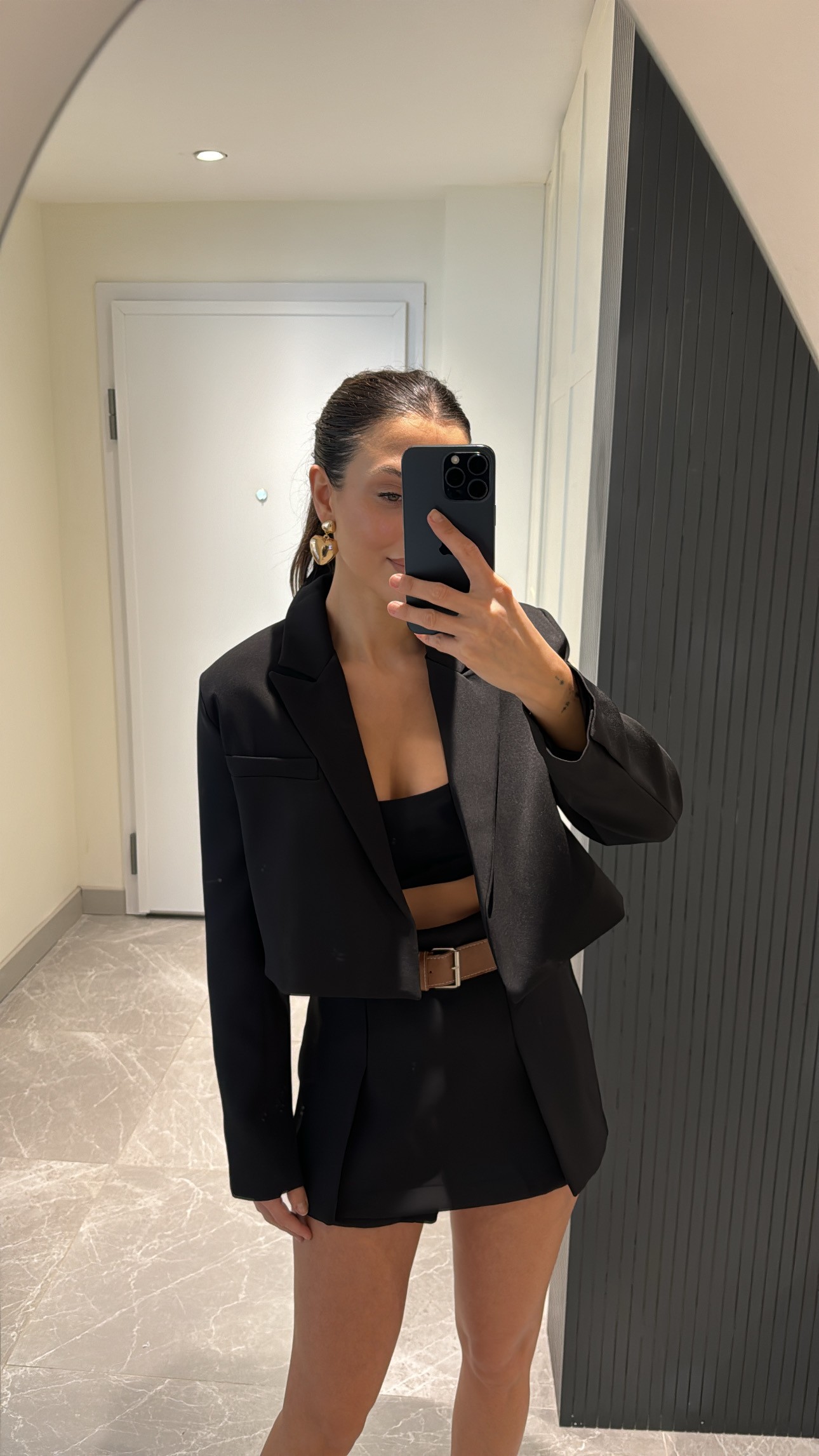 siyah crop blazer takım