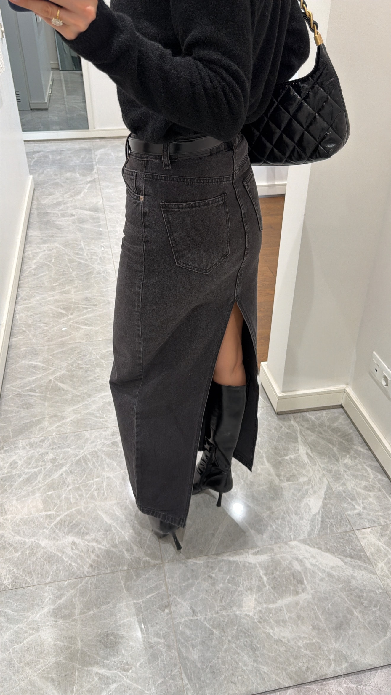 SİYAH UZUN DENİM ETEK