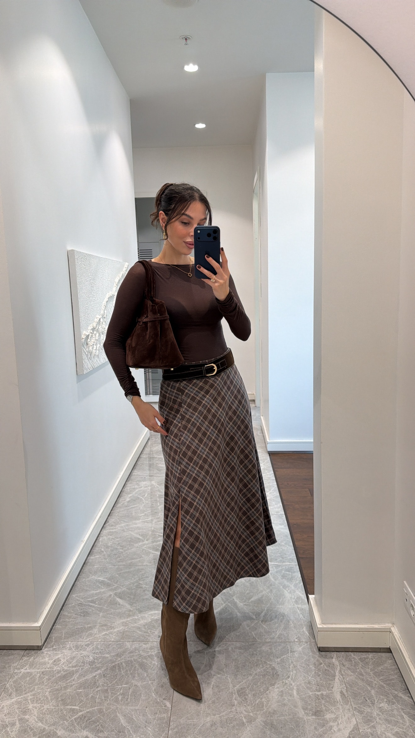 SÜET KEMERLİ YIRTMAÇLI EKOSE ETEK