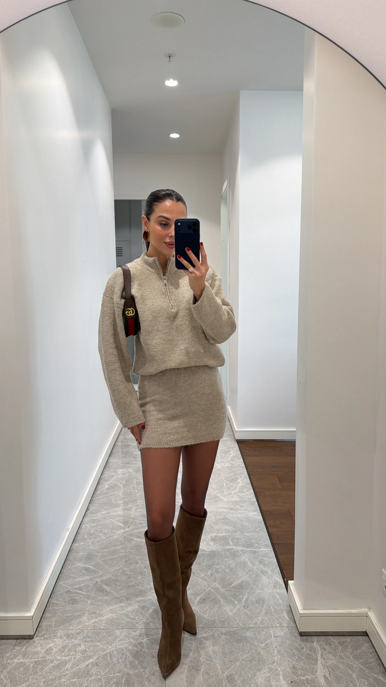 POLO YAKA TRİKO ETEK TAKIM - Bej