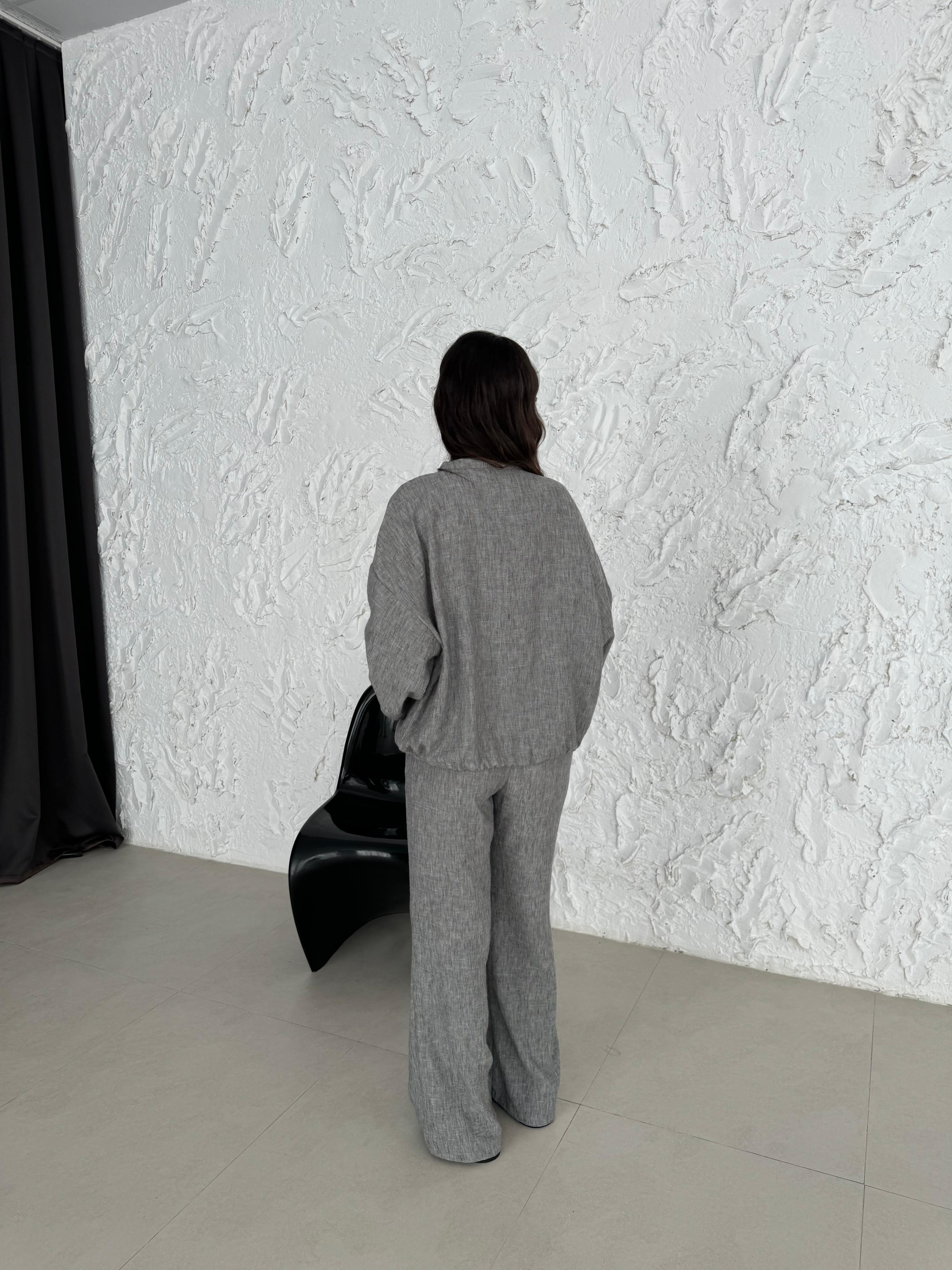 Antrasit Önden Bağlamalı Ceket Pantolon Takım