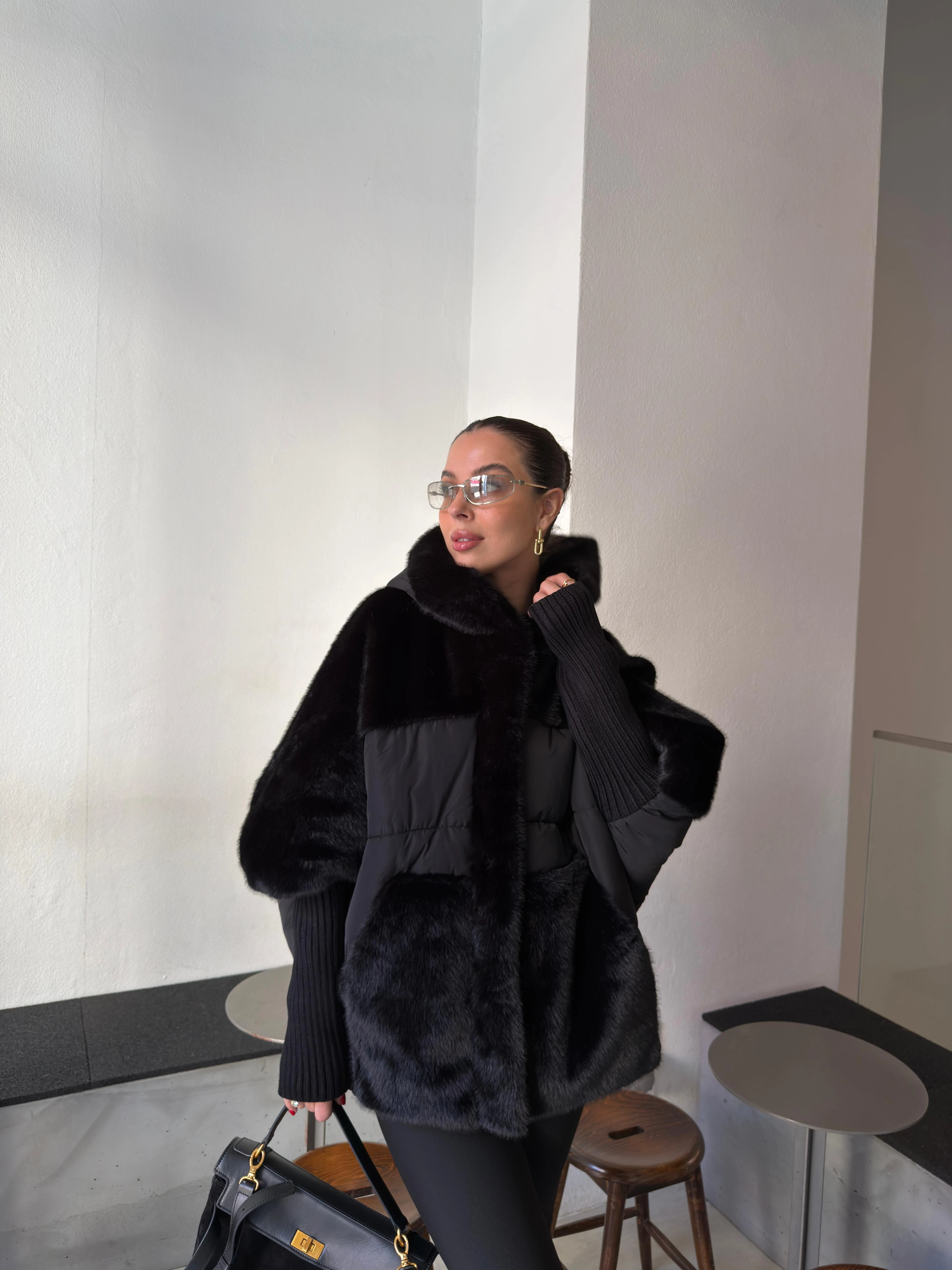 PUFFER JACKET WITH PLUSH DETAIL