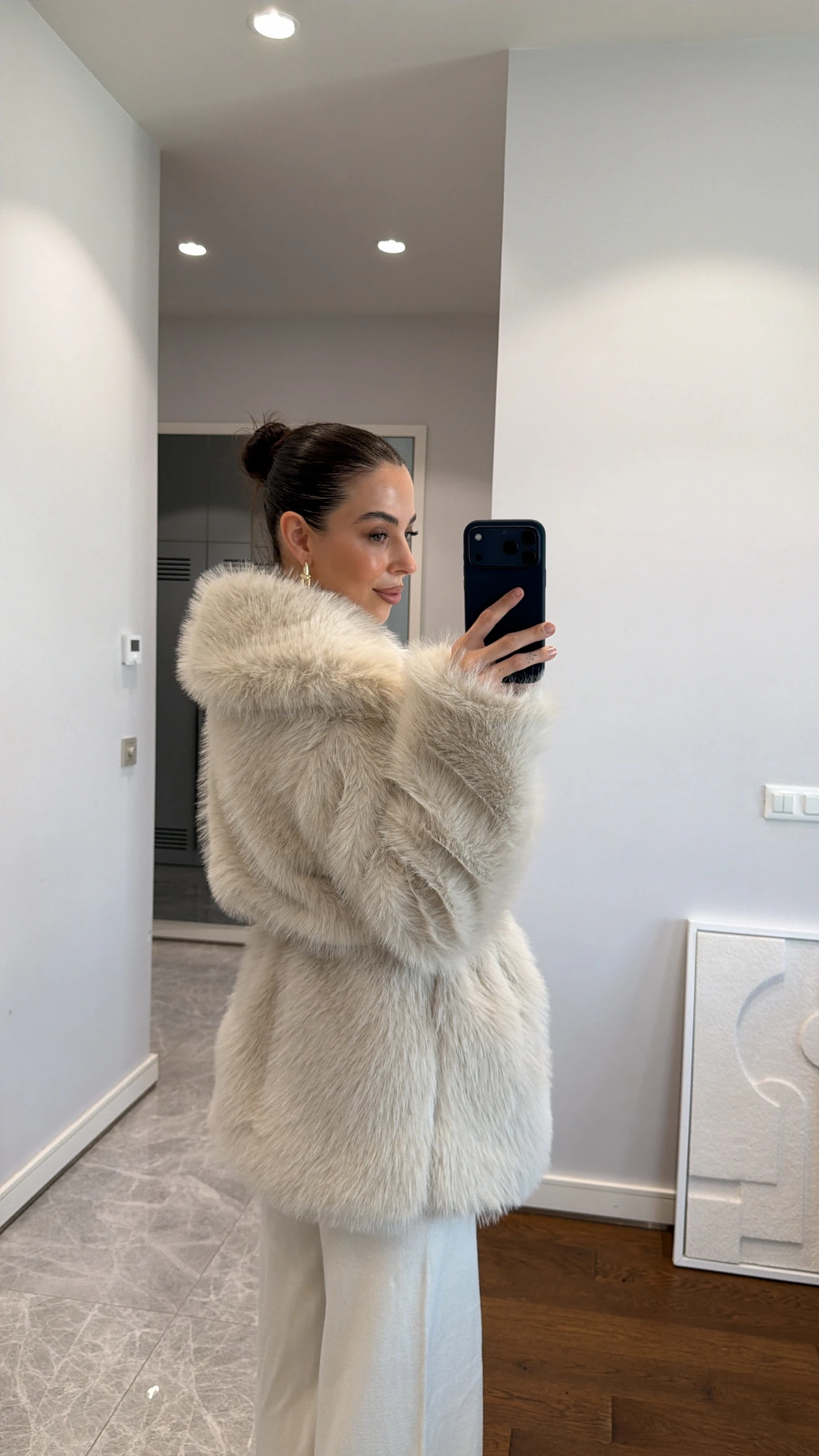 KEMER BEL DETAYLI ŞAL YAKA KÜRK