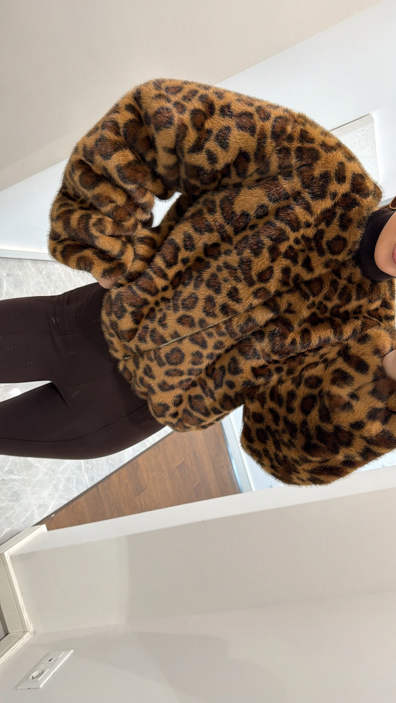 KAHVERENGİ LEOPAR DESENLİ BOMBER CEKET