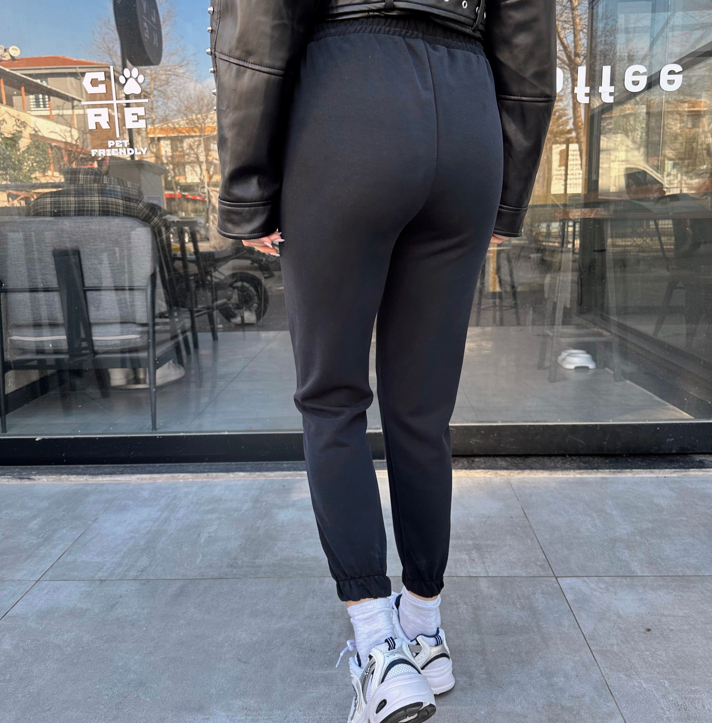 (modal) kumaş siyah yüksel bel likralı jogger eşofman altı