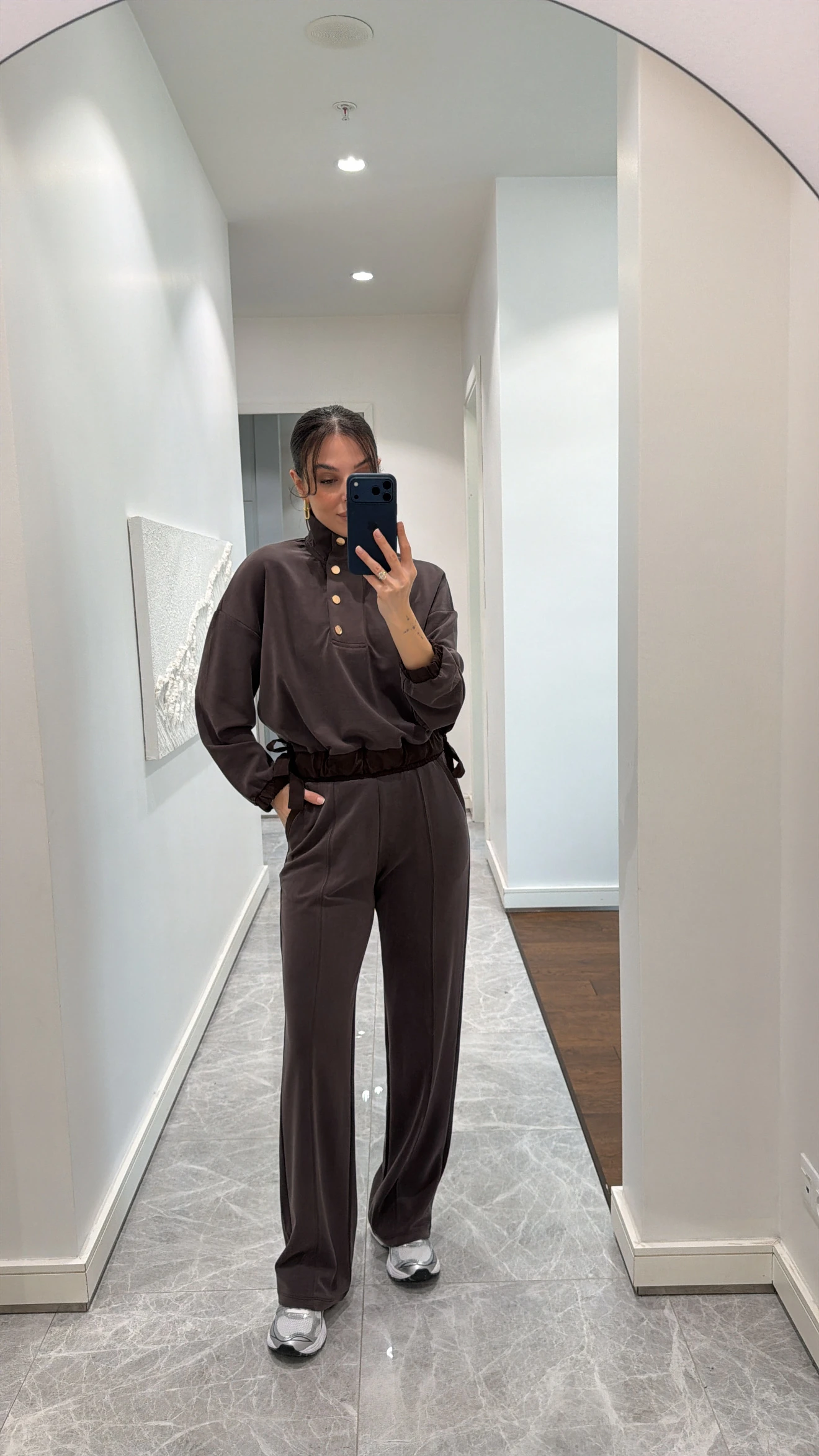 MODAL KUMAŞ DİK YAKA PANTOLON TAKIM  - KAHVE