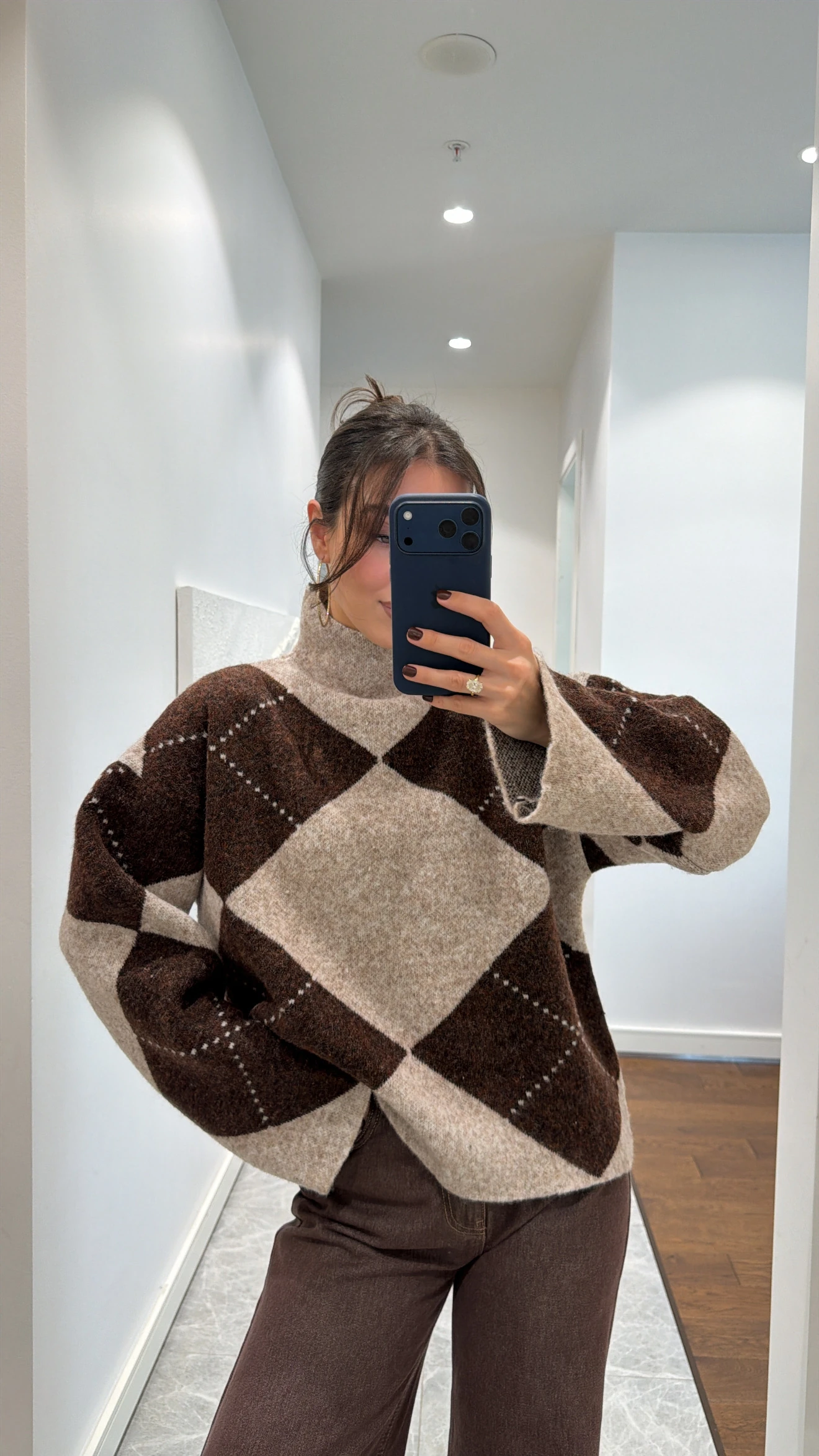 BAKLAVA DESENELİ BALIKÇI YAKA TRİKO KAZAK