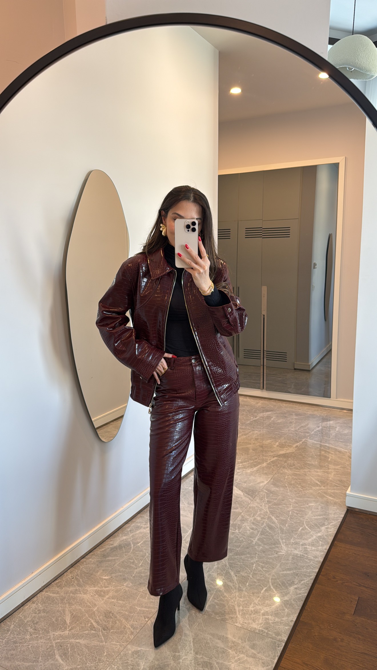 Bordo Yılan Derisi Ceket
