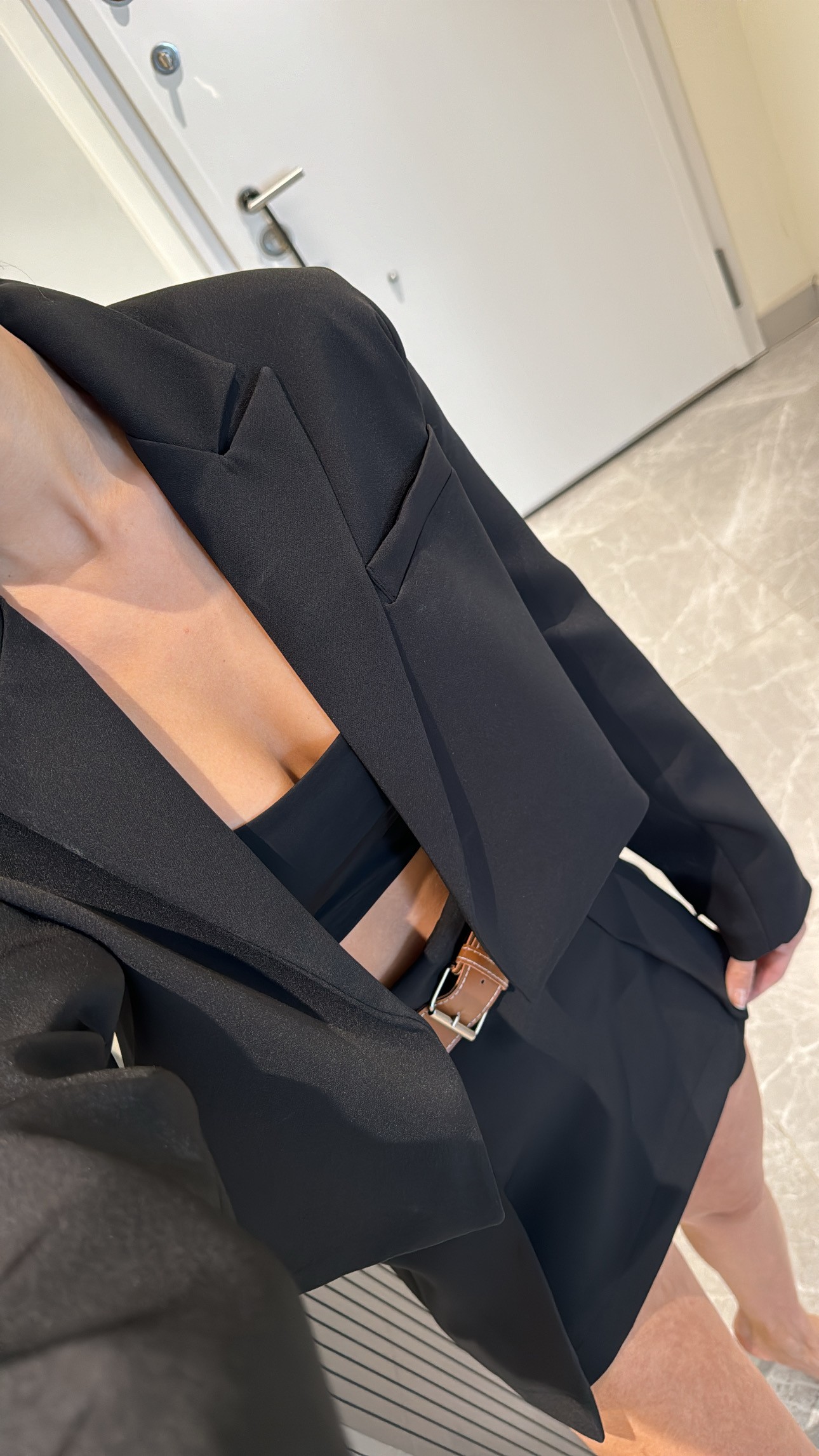 siyah crop blazer takım