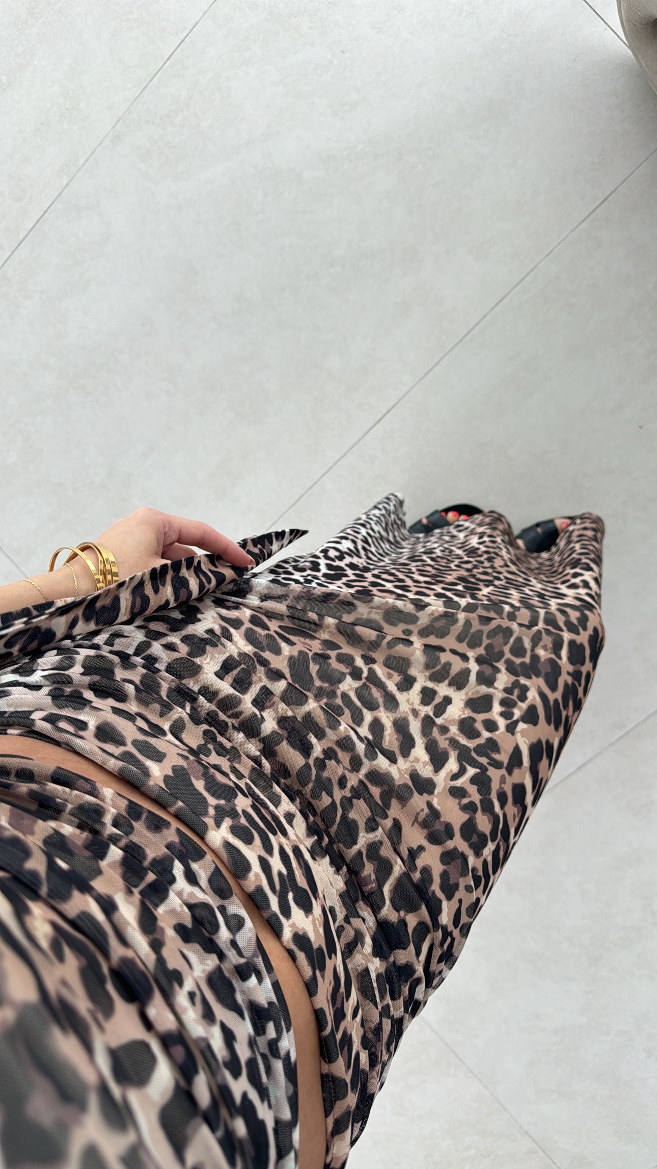 leopar desenli şifon etek takım