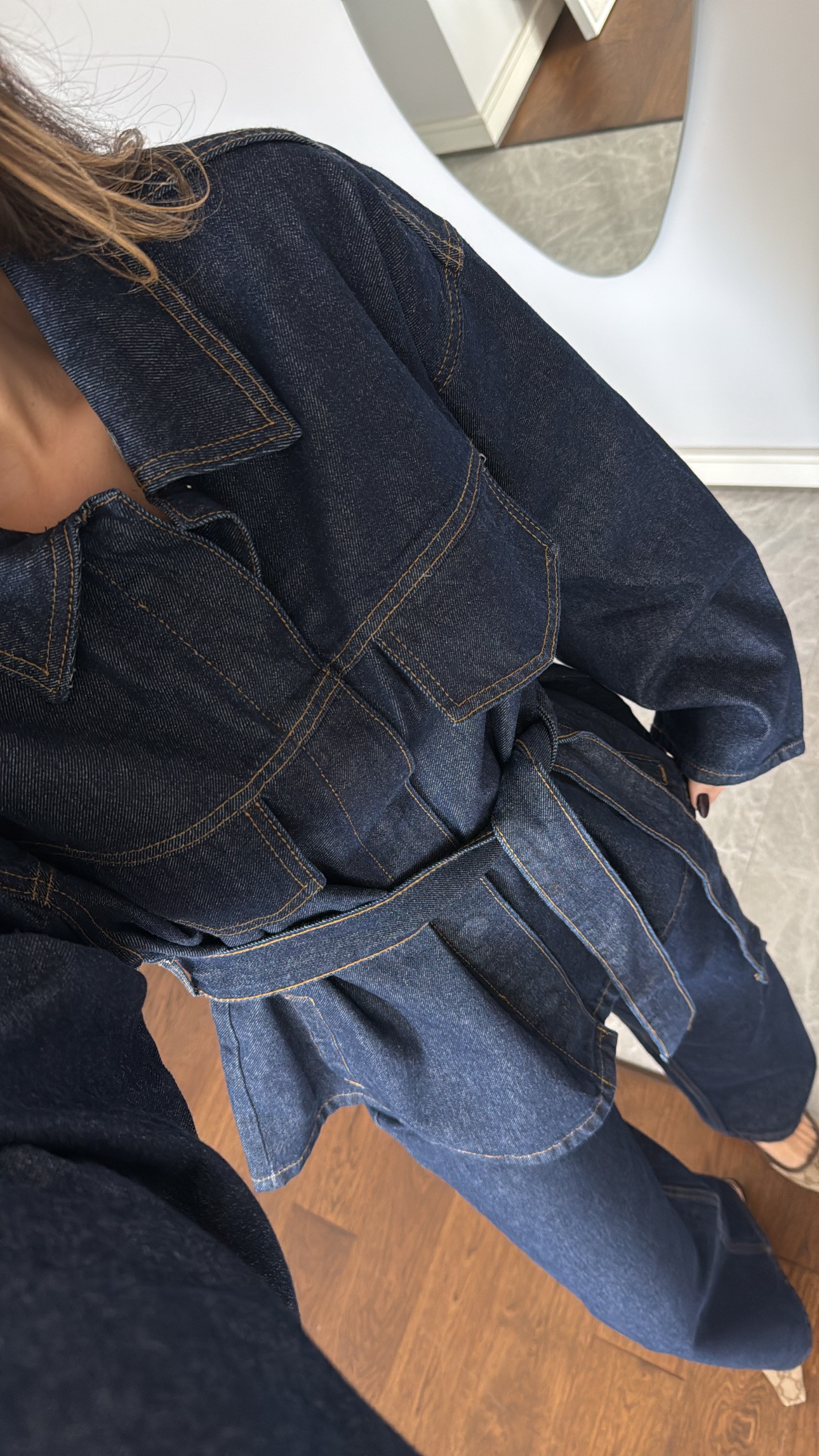 Marka Model Belden Bağlamalı Denim Takım