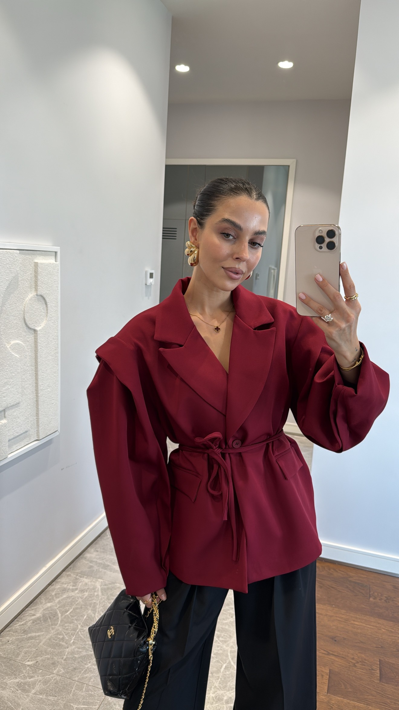 KOL DETAYLI KUŞAKLI BLAZER CEKET - BORDO