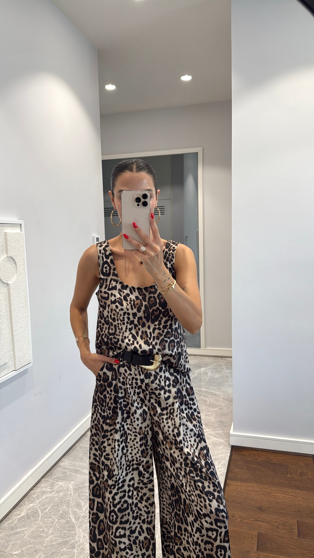 LEOPAR DESENLİ SATEN PANTOLON TAKIM