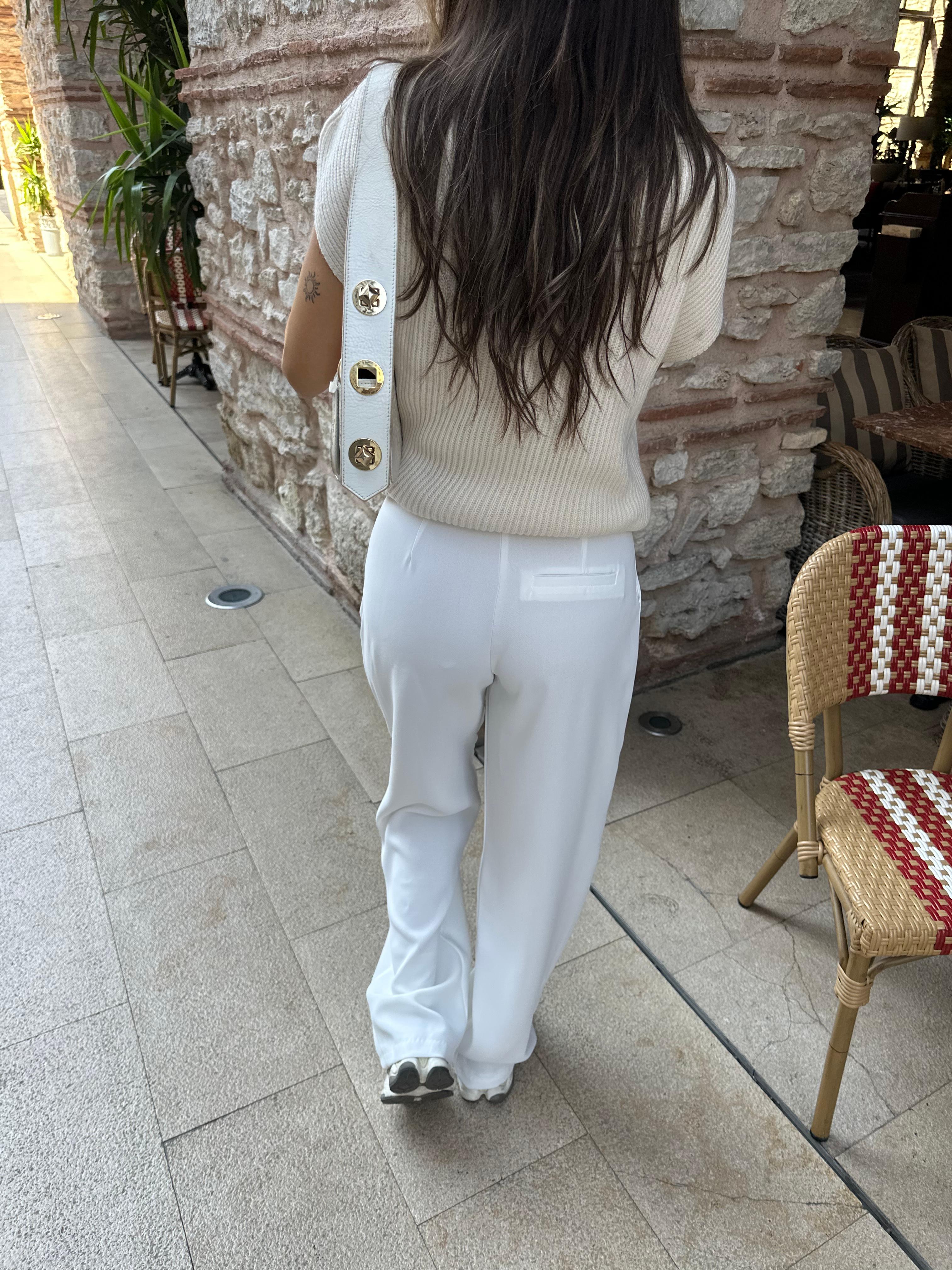 Yüksek kalite düşük bel beyaz palazzo pantolon