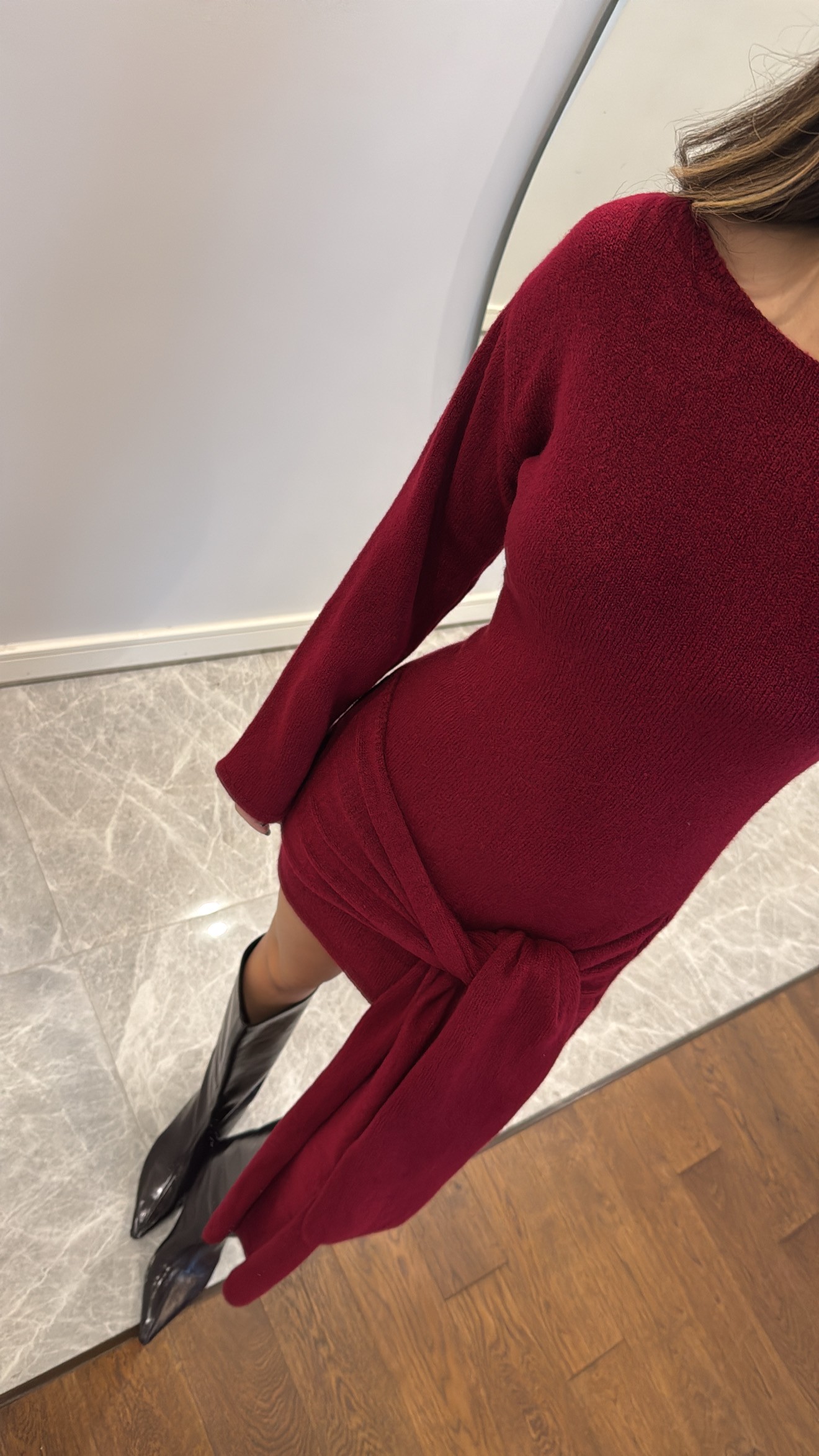 Bordo Kayık Yaka Pinterest Elbise