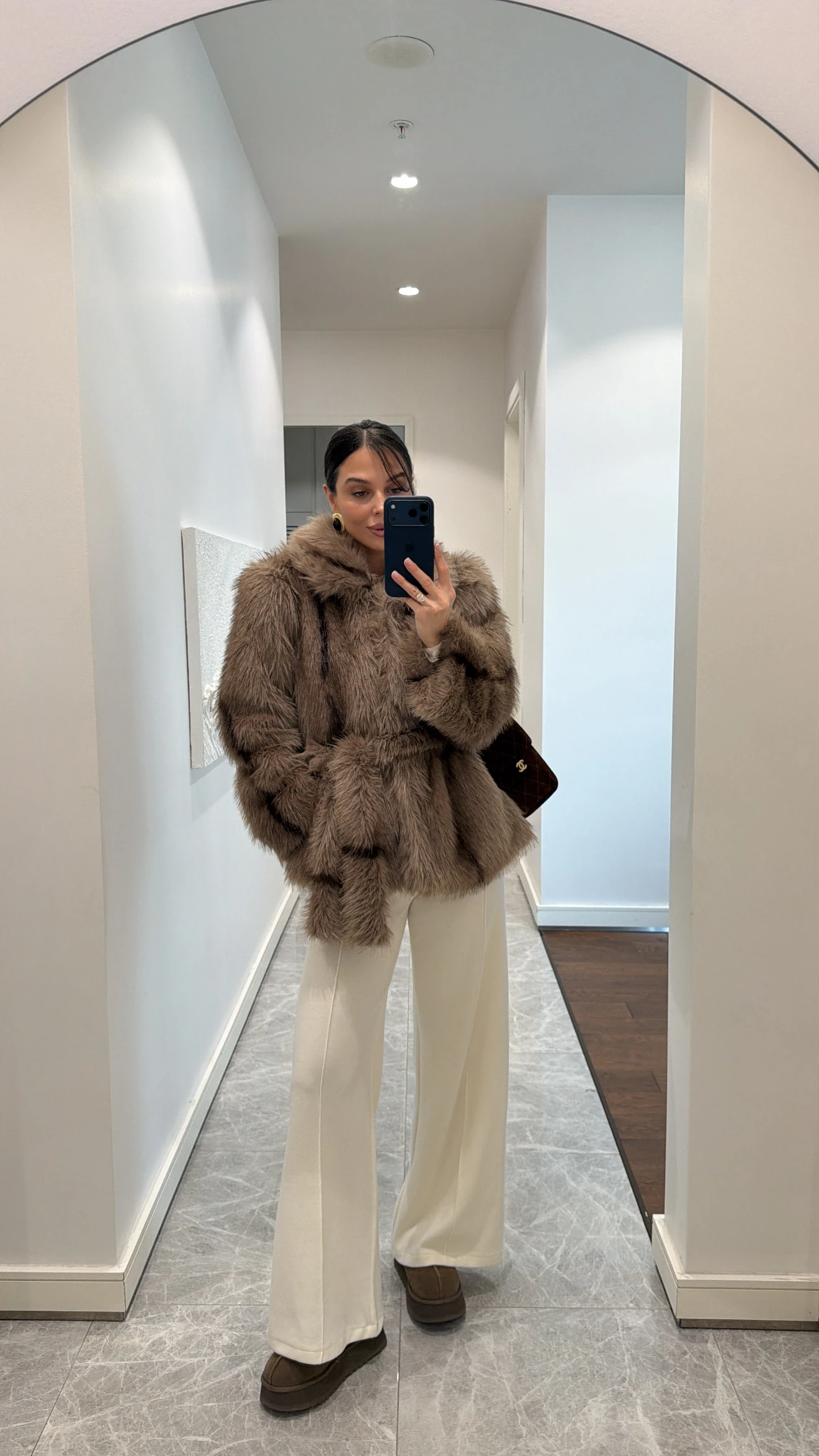 VİZON KAHVE GEÇİŞLİ KUŞAKLI KÜRK 