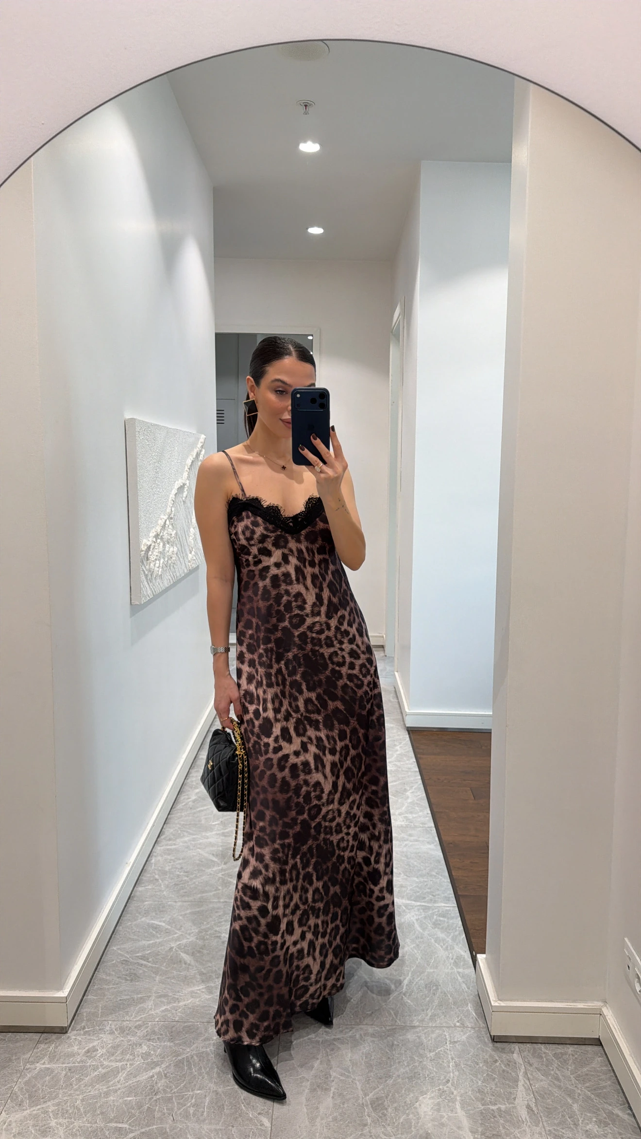 LEOPAR DESEN UZUN ELBİSE 