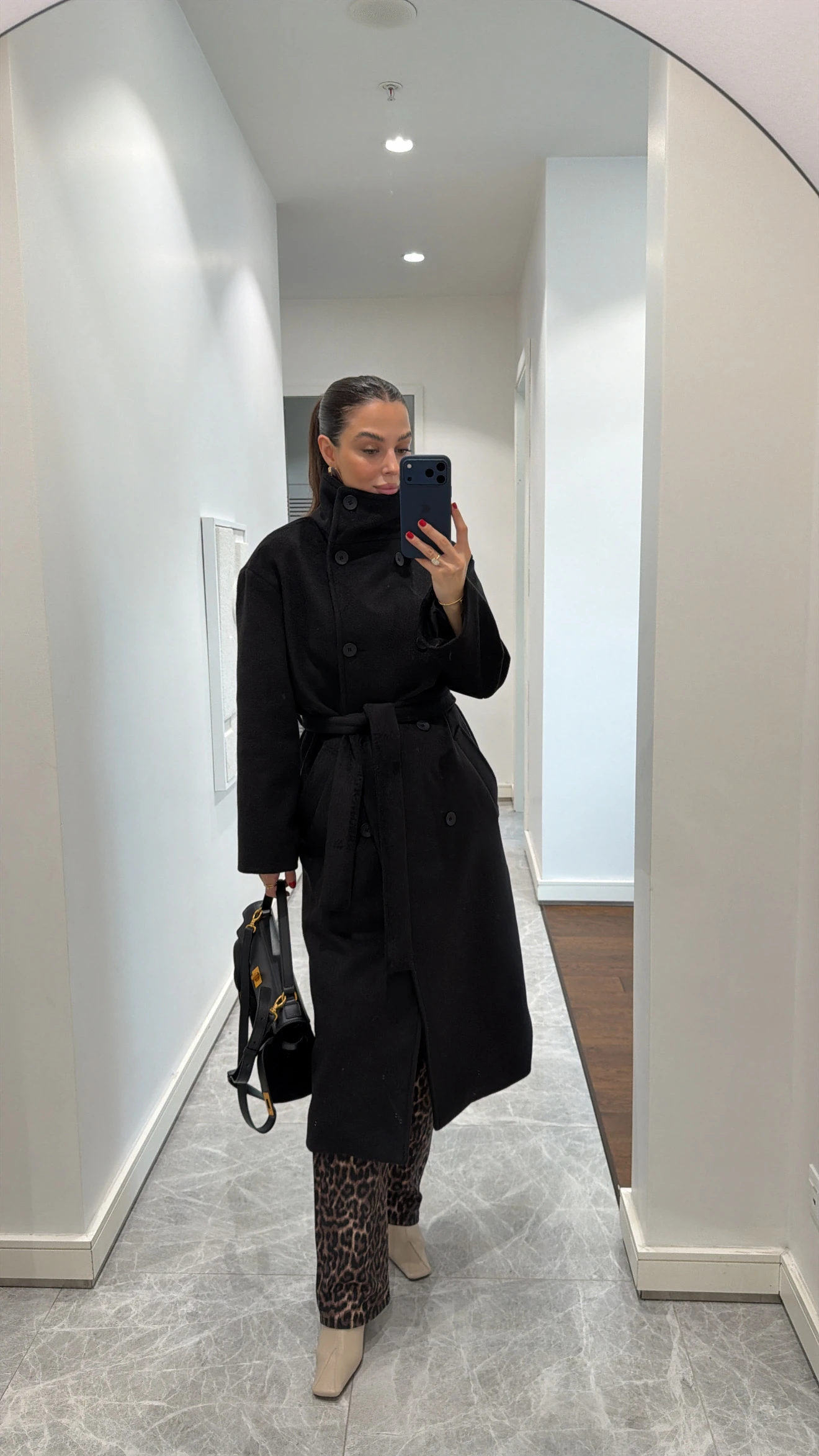 HIGH COLLAR CACHET COAT - BLACK