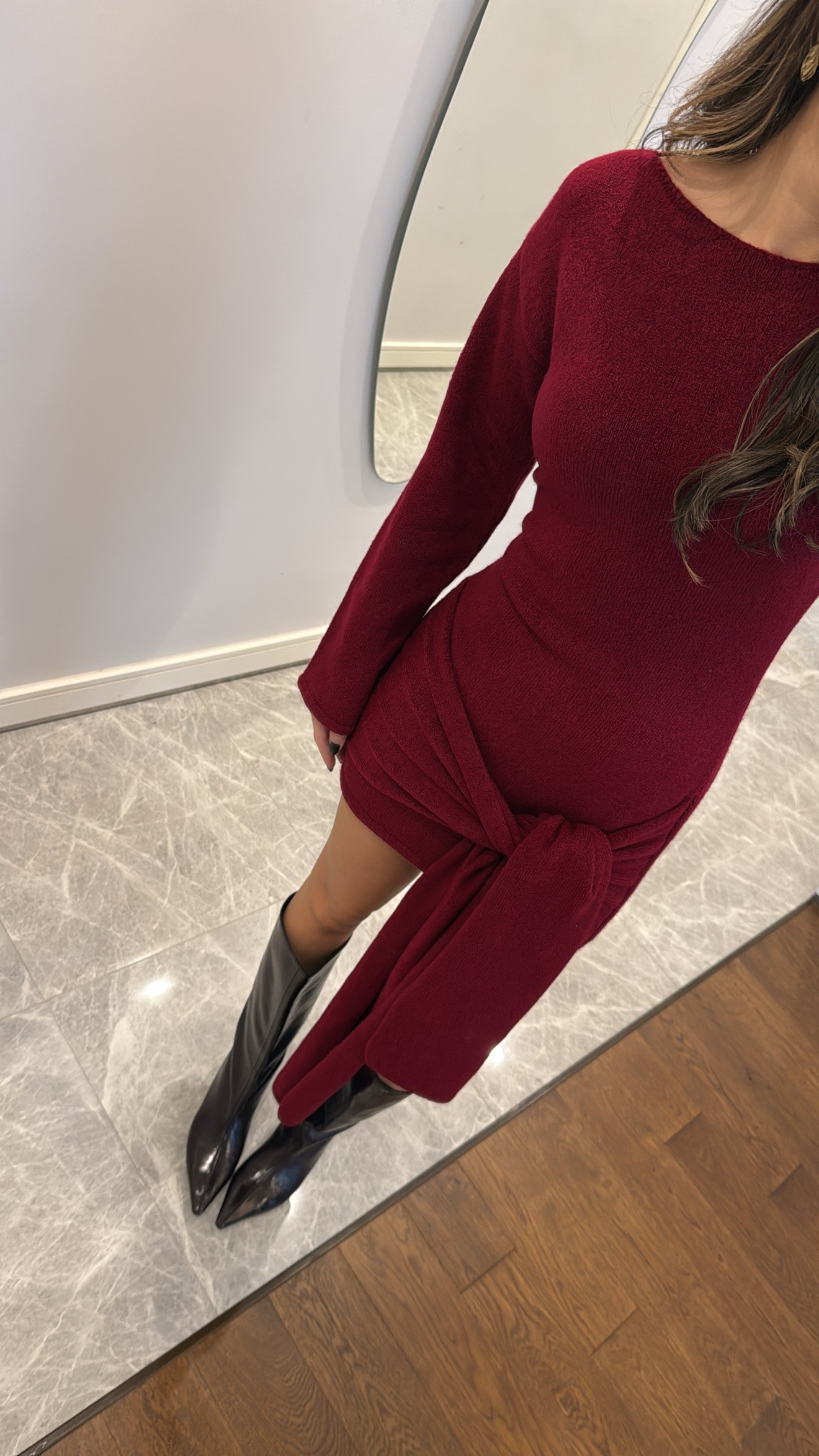 Bordo Kayık Yaka Pinterest Elbise