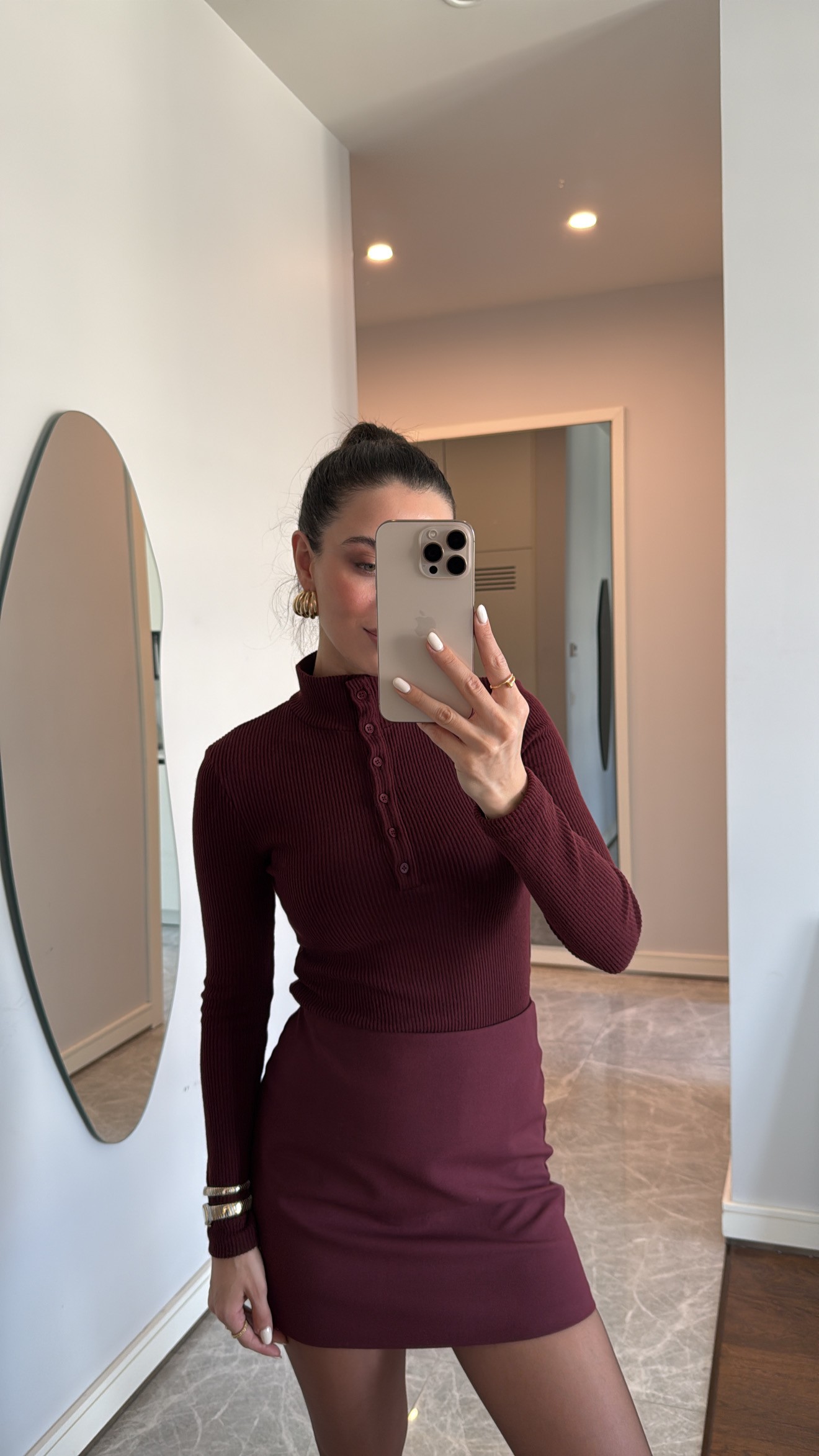 Balıkçı Yaka Düğmeli Bordo Bluz