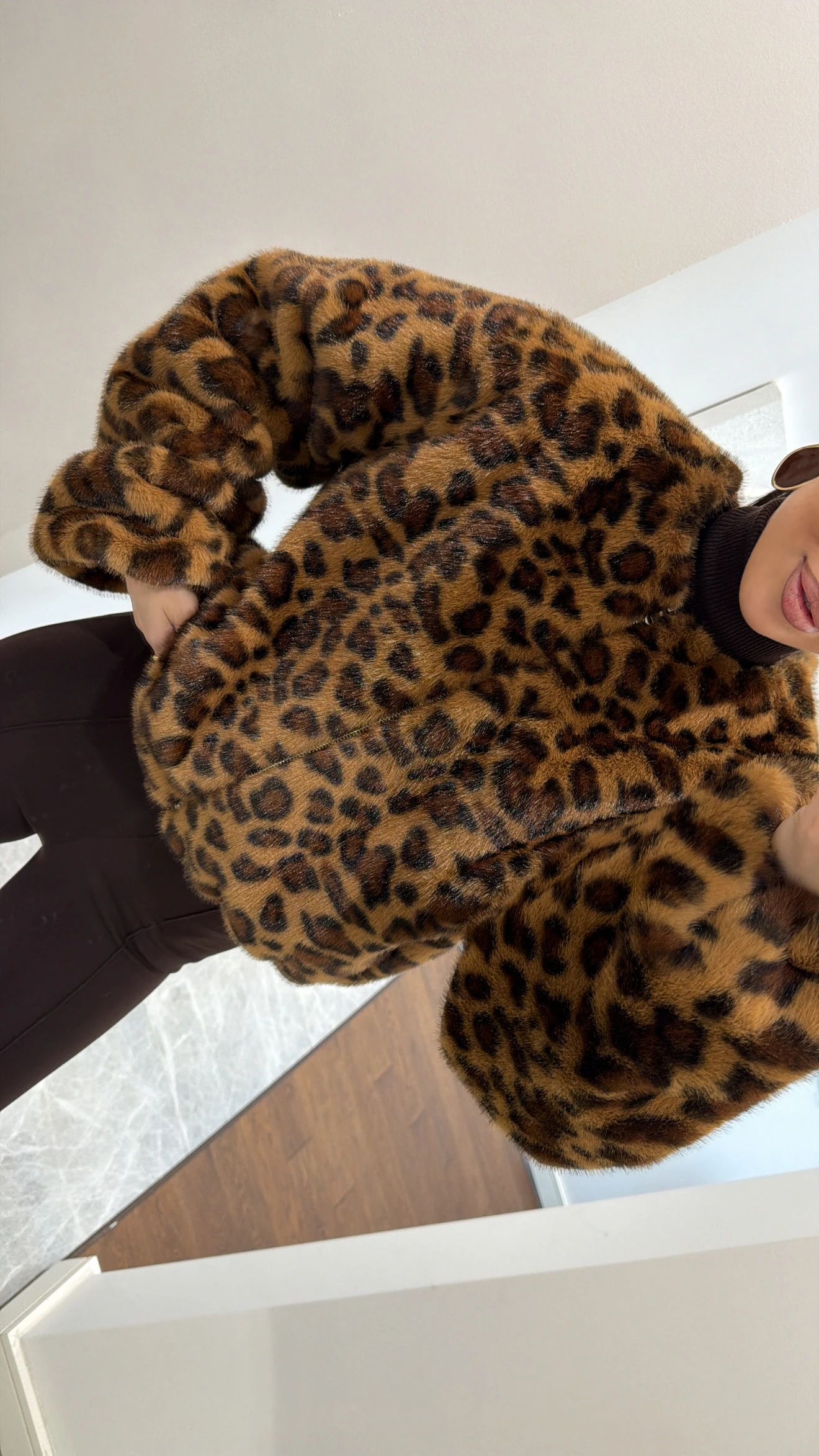 KAHVERENGİ LEOPAR DESENLİ BOMBER CEKET