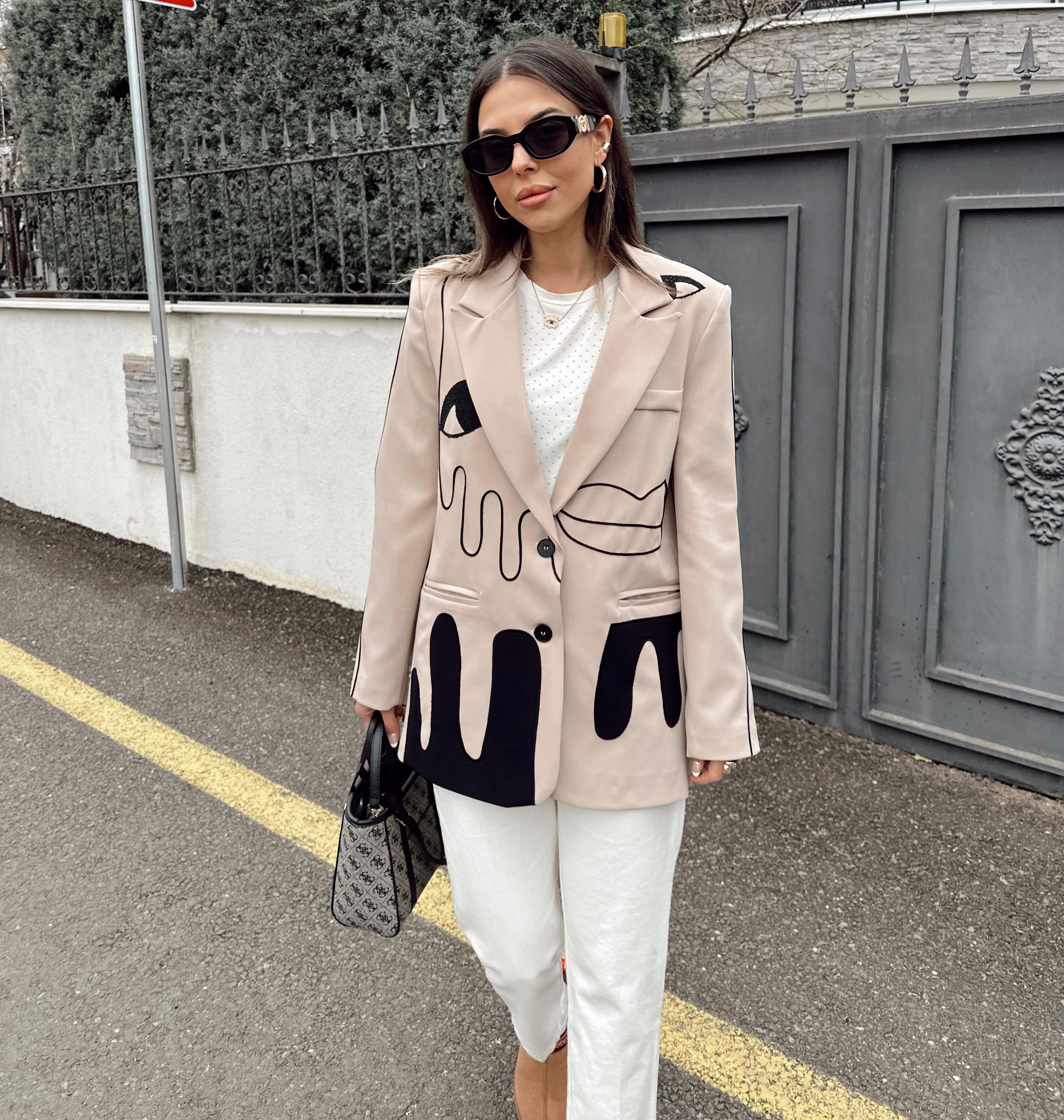 Astarlı tasarım sütlü kahve premium blazer ceket
