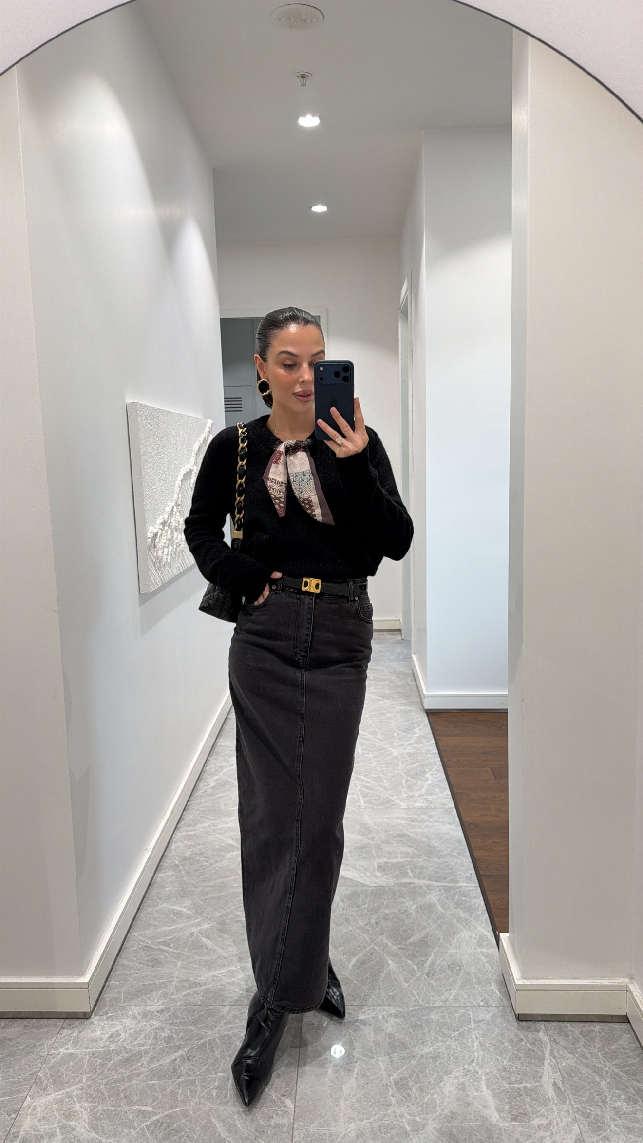 SİYAH UZUN DENİM ETEK