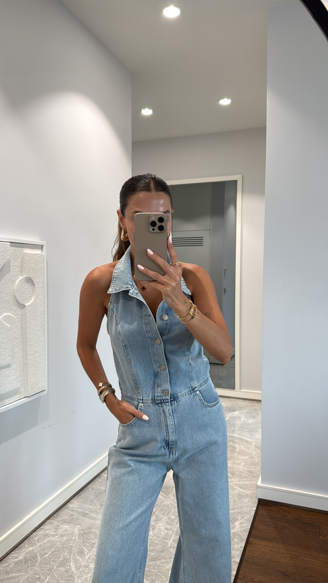 DÜĞME DETAYLI DENİM TULUM