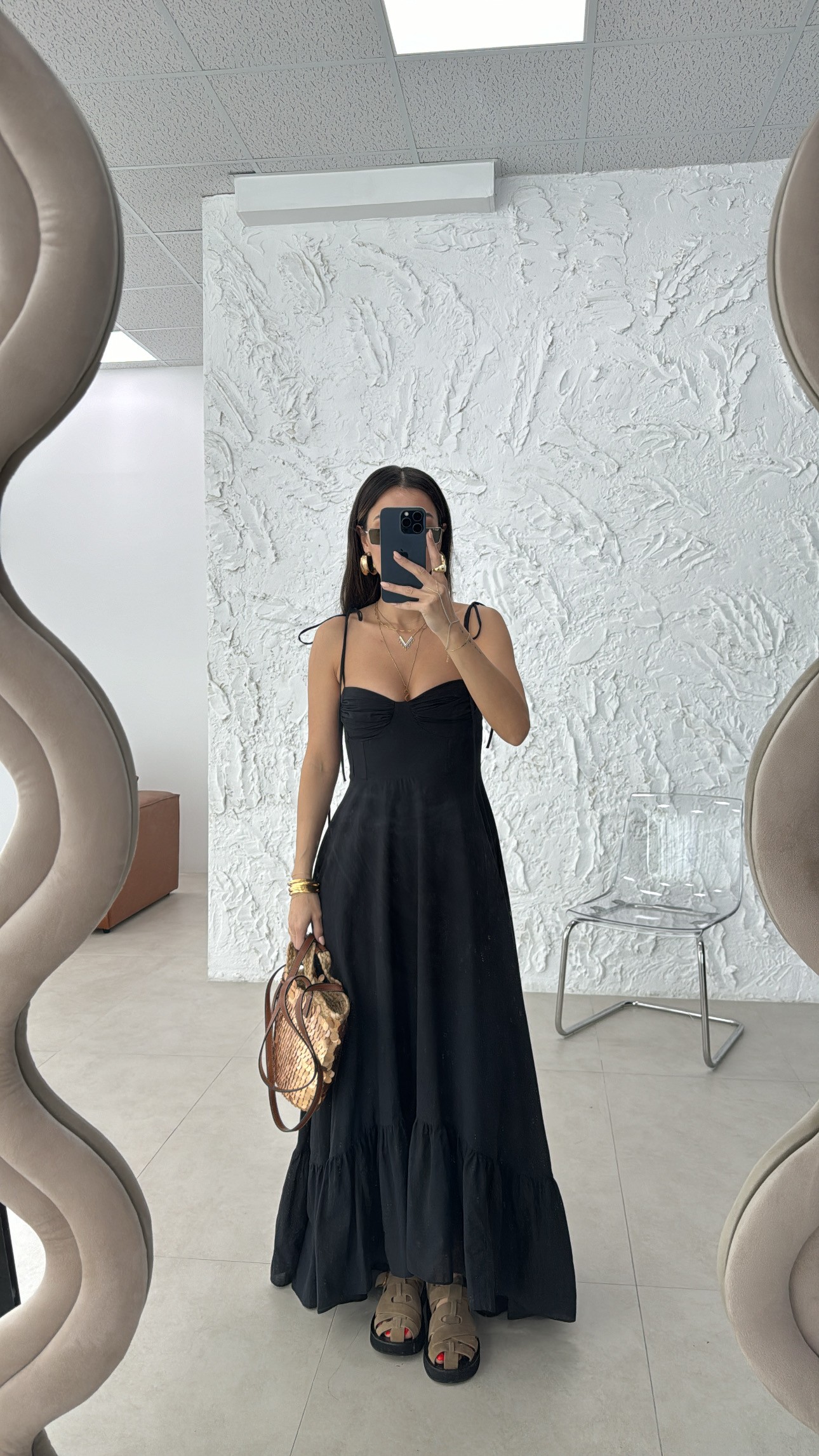 Zr model siyah fırfırlı poplin elbise