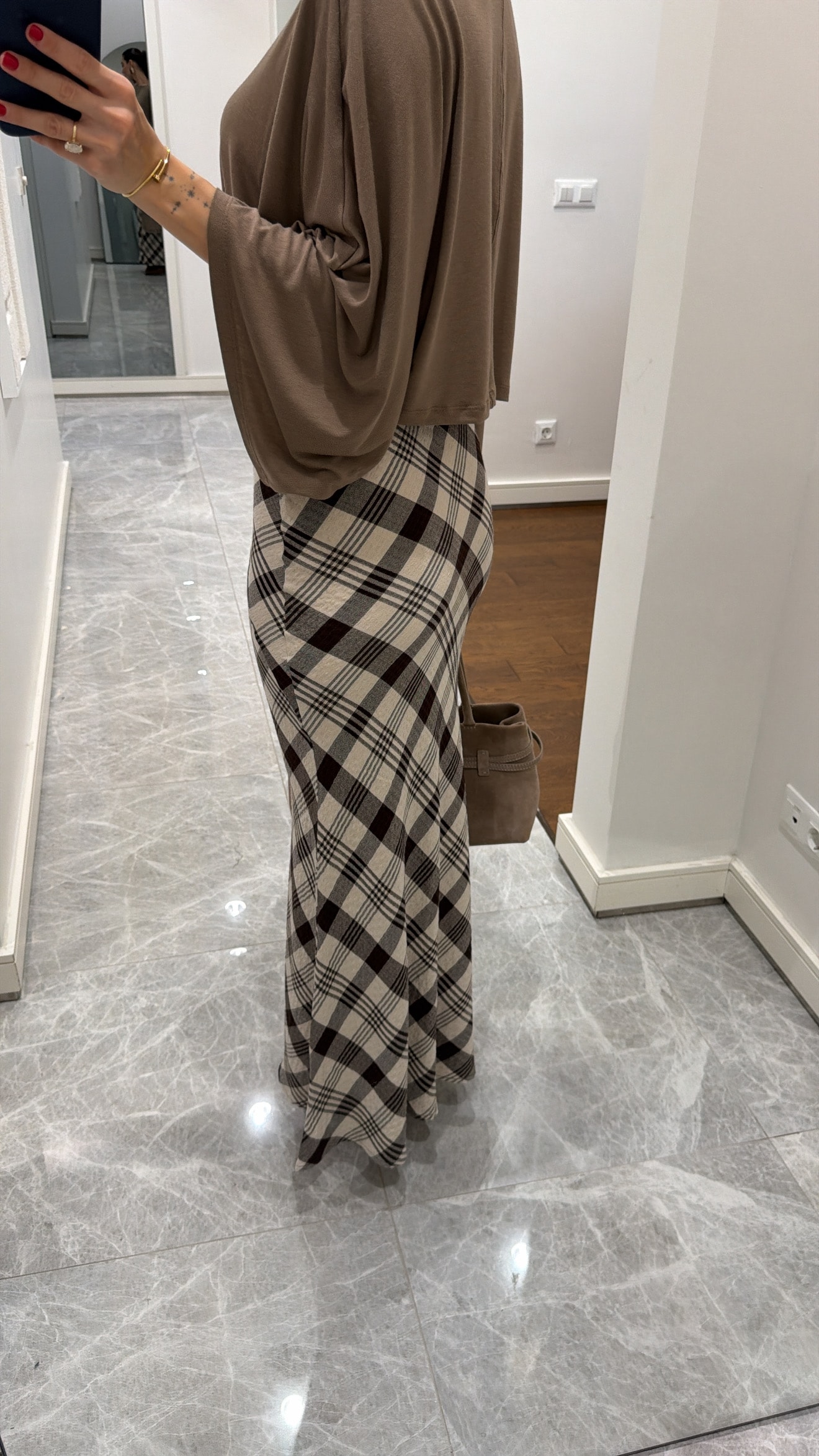 EKOSE DESENLİ YIRTMAÇLI UZUN ETEK