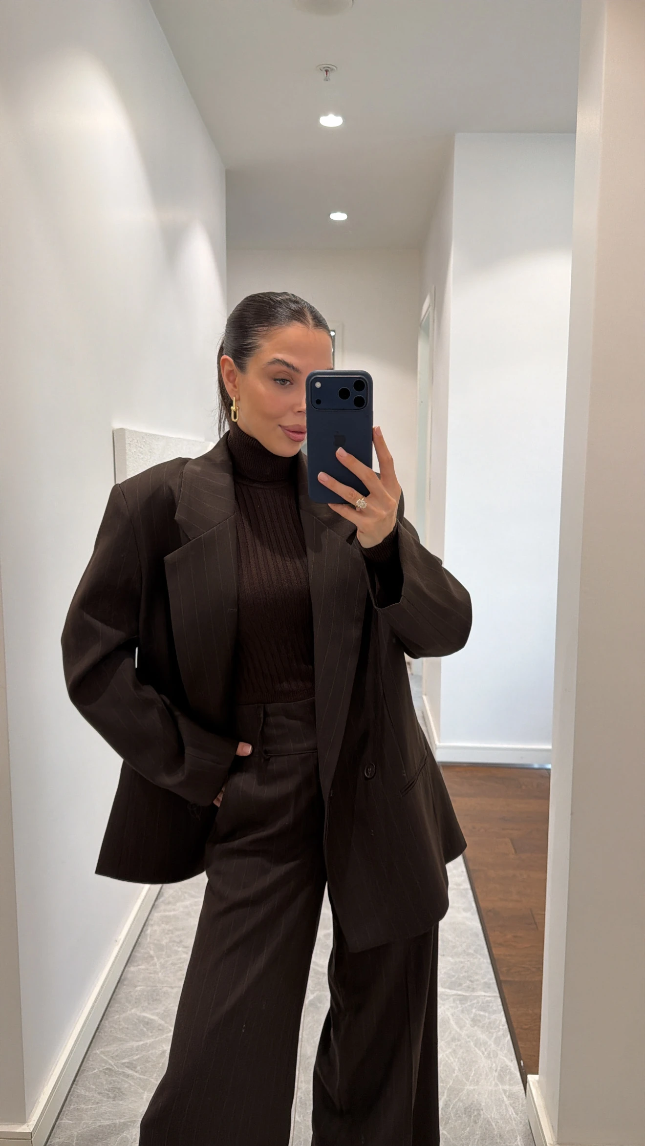 ACI KAHVE ÇİZGİLİ CEKET