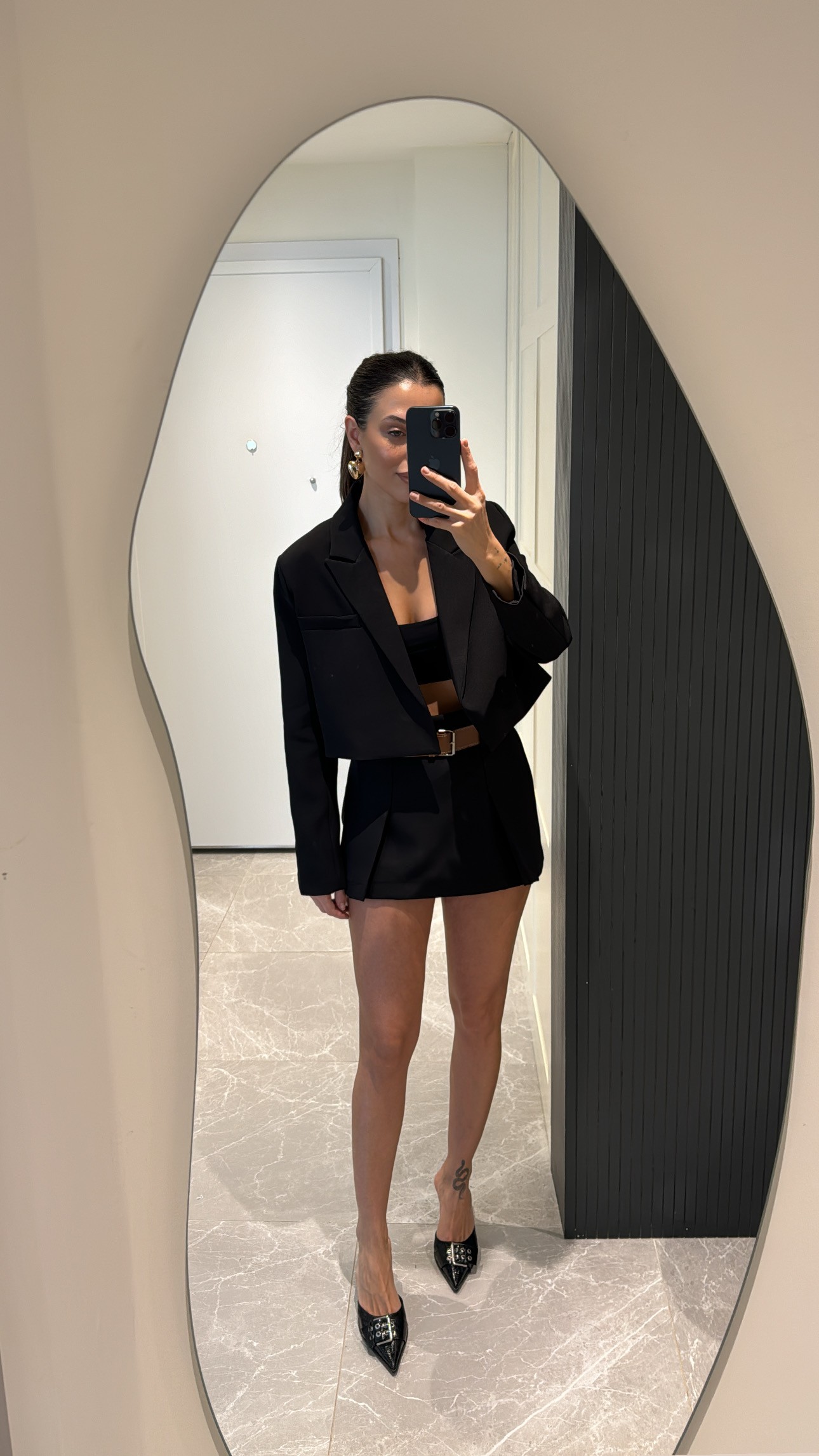 siyah crop blazer takım